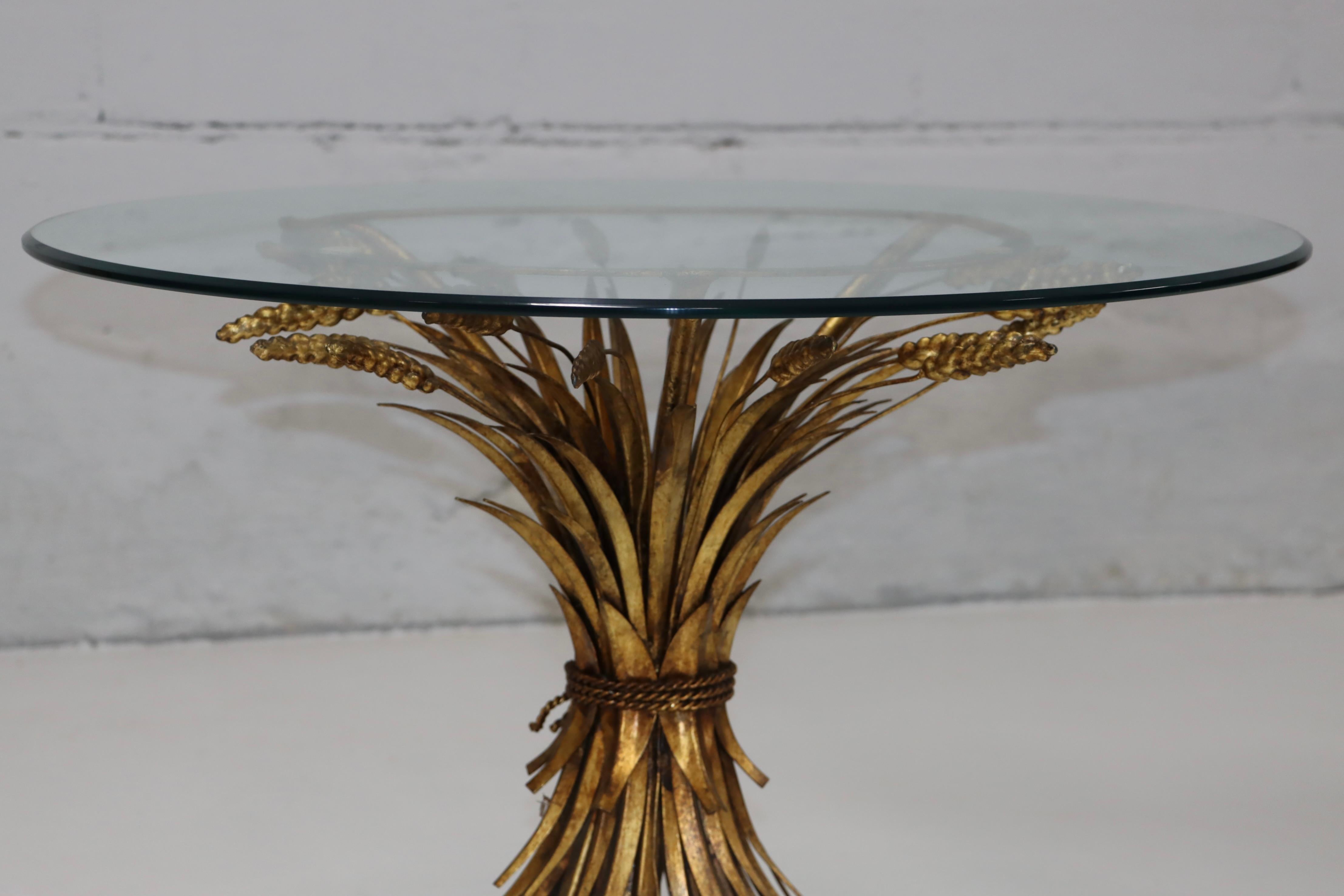 Hollywood Regency 1960's Coco Chanel Style Sheaf Of Wheat Gilt Side Table  For Sale
