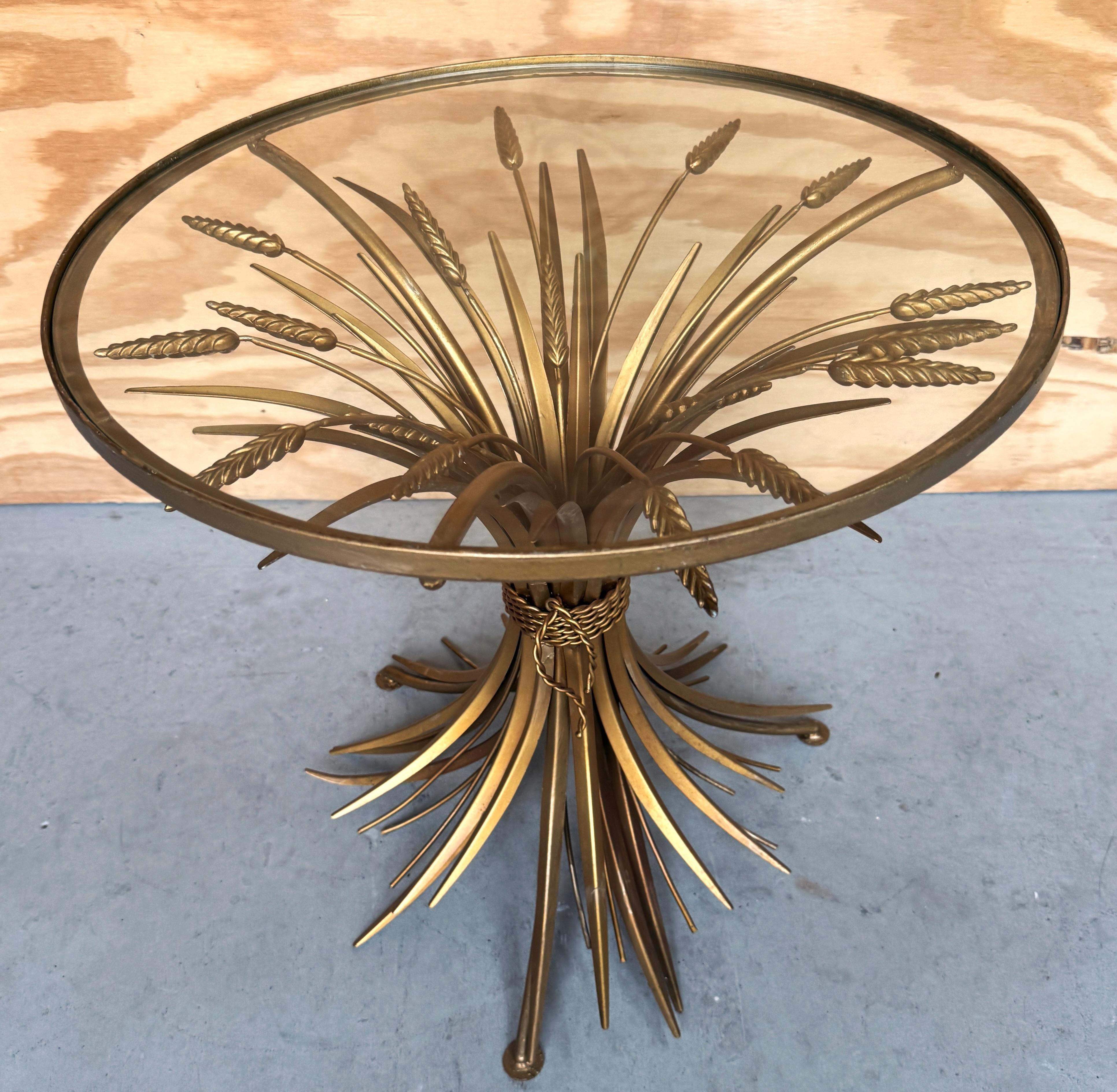 Italian 1960's Coco Chanel Style Sheaf Of Wheat Gilt Side Table For Sale