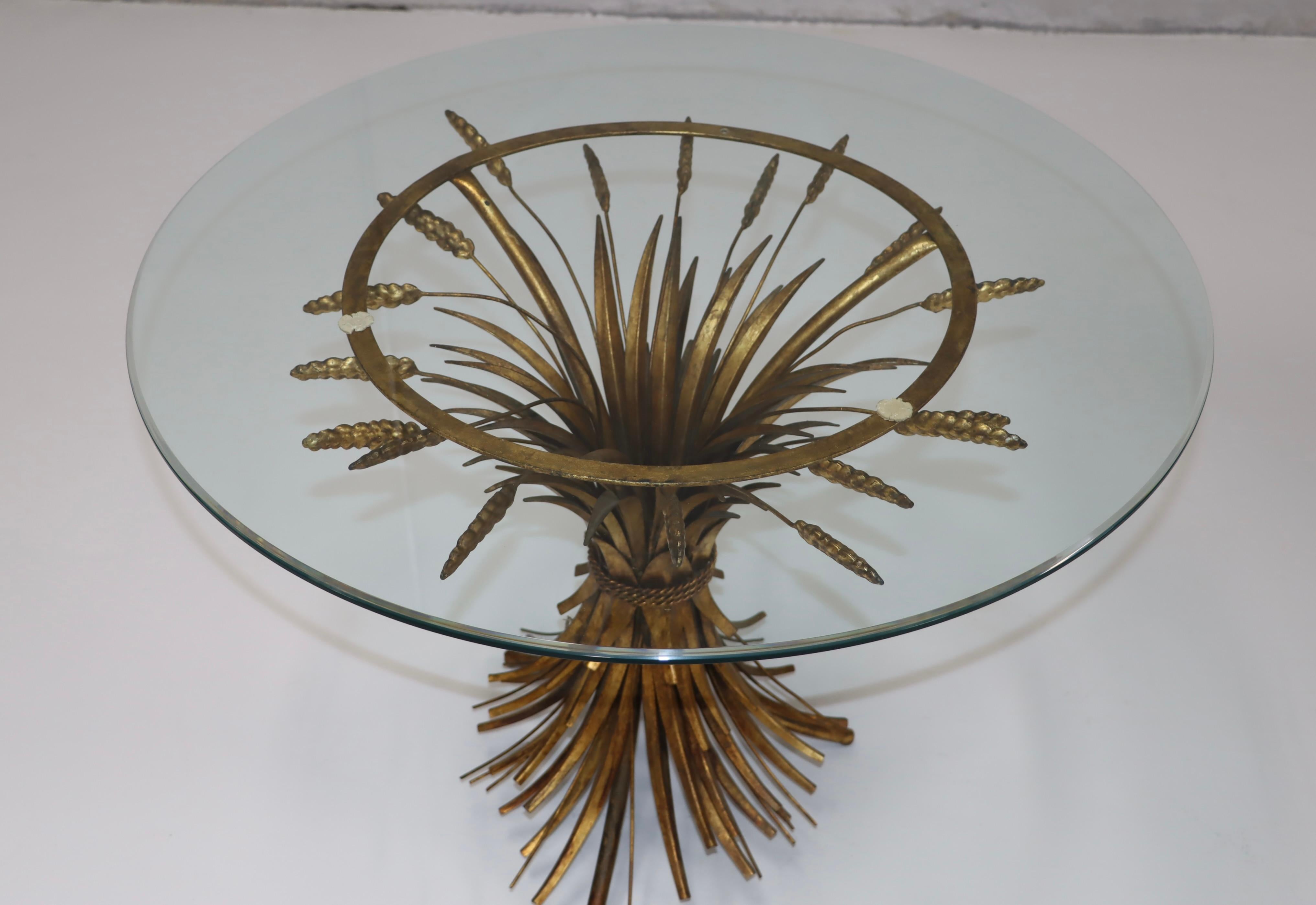 1960's Coco Chanel Style Sheaf Of Wheat Gilt Side Table  In Good Condition For Sale In New York, NY