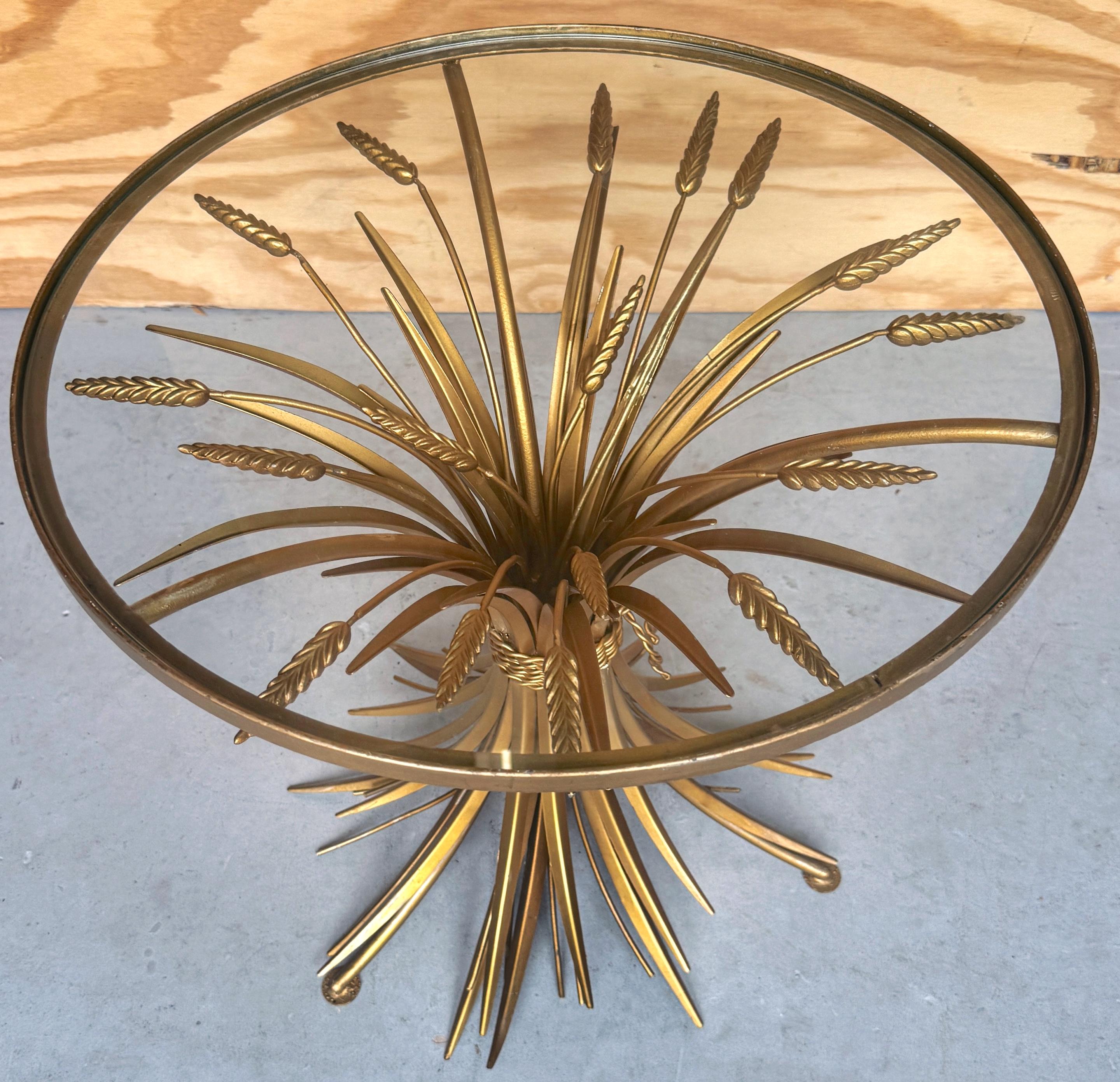 1960's Coco Chanel Style Sheaf Of Wheat Gilt Side Table In Good Condition For Sale In West Palm Beach, FL
