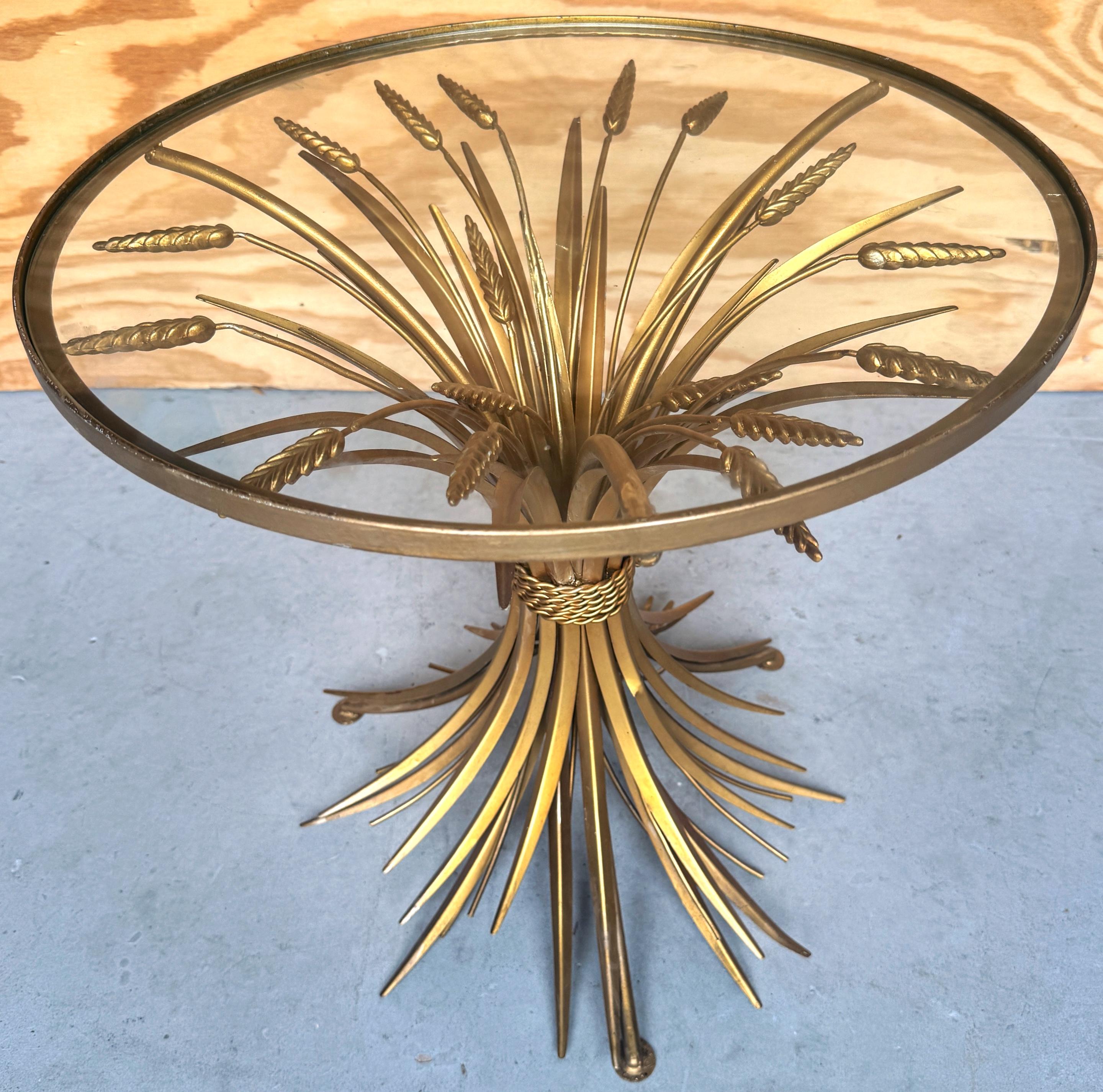 20th Century 1960's Coco Chanel Style Sheaf Of Wheat Gilt Side Table For Sale