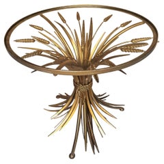 1960's Coco Chanel Style Sheaf Of Wheat Gilt Side Table