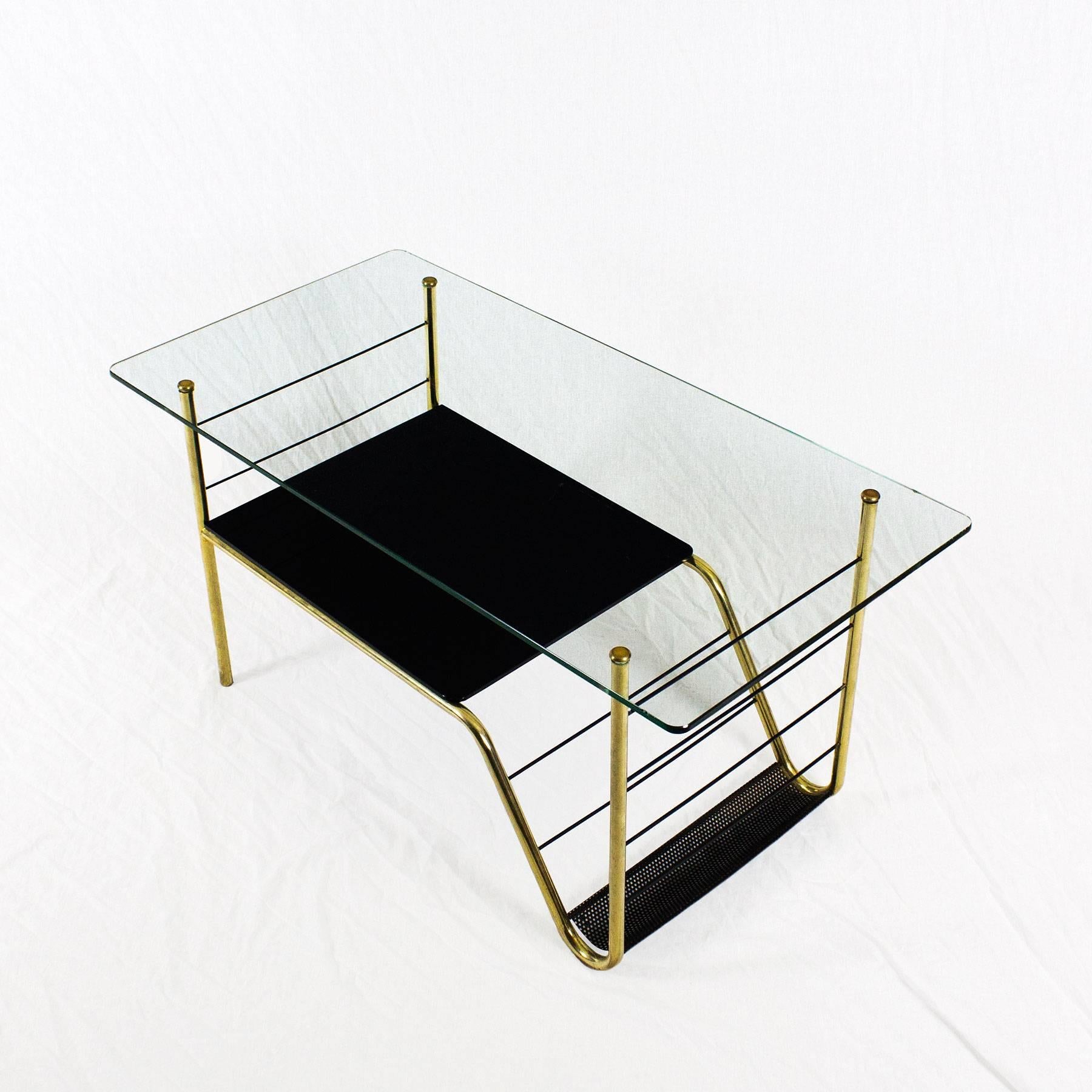 Mid-20th Century 1960s Coffee Table Brass, Bronze, Opaline, Glass, France