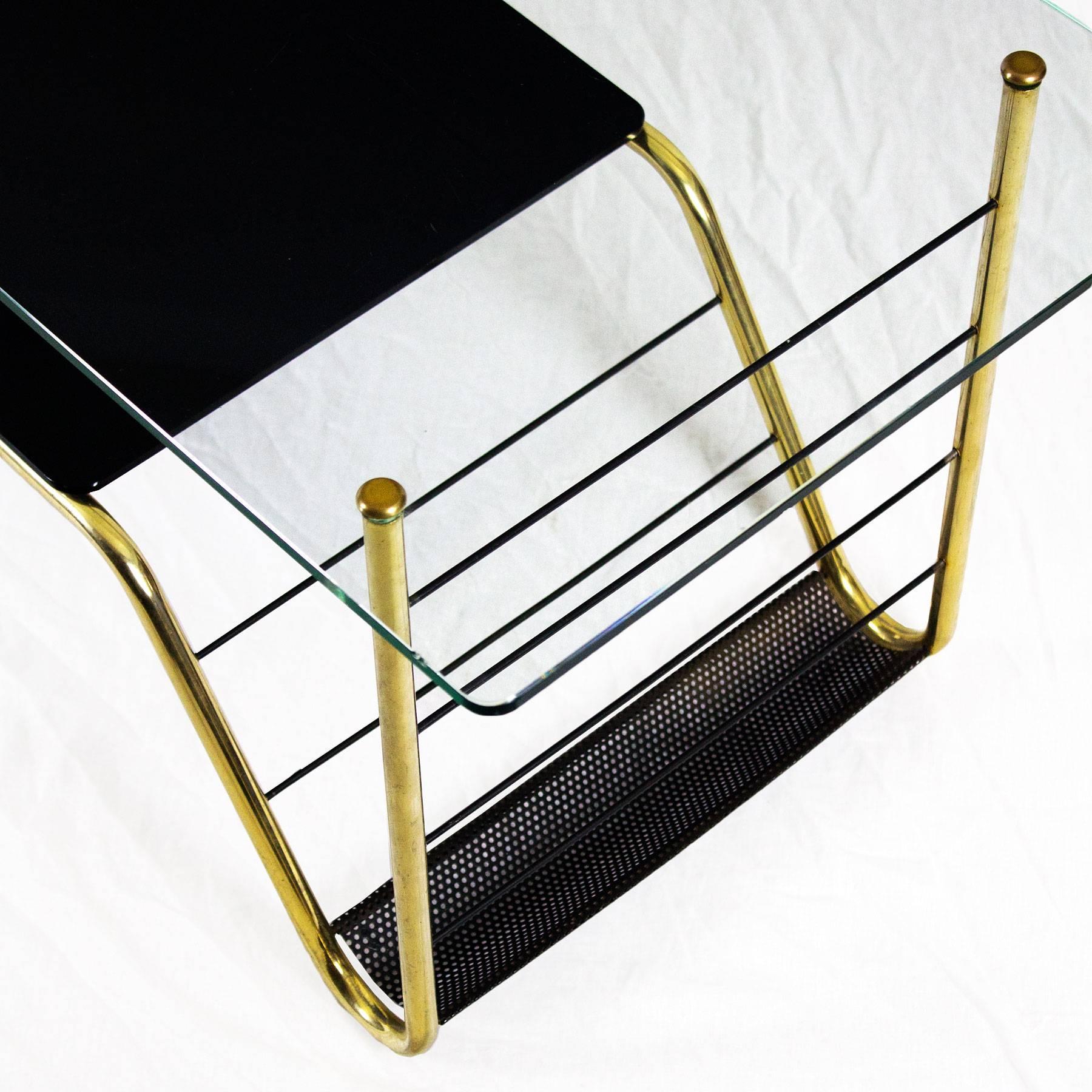 Metal 1960s Coffee Table Brass, Bronze, Opaline, Glass, France