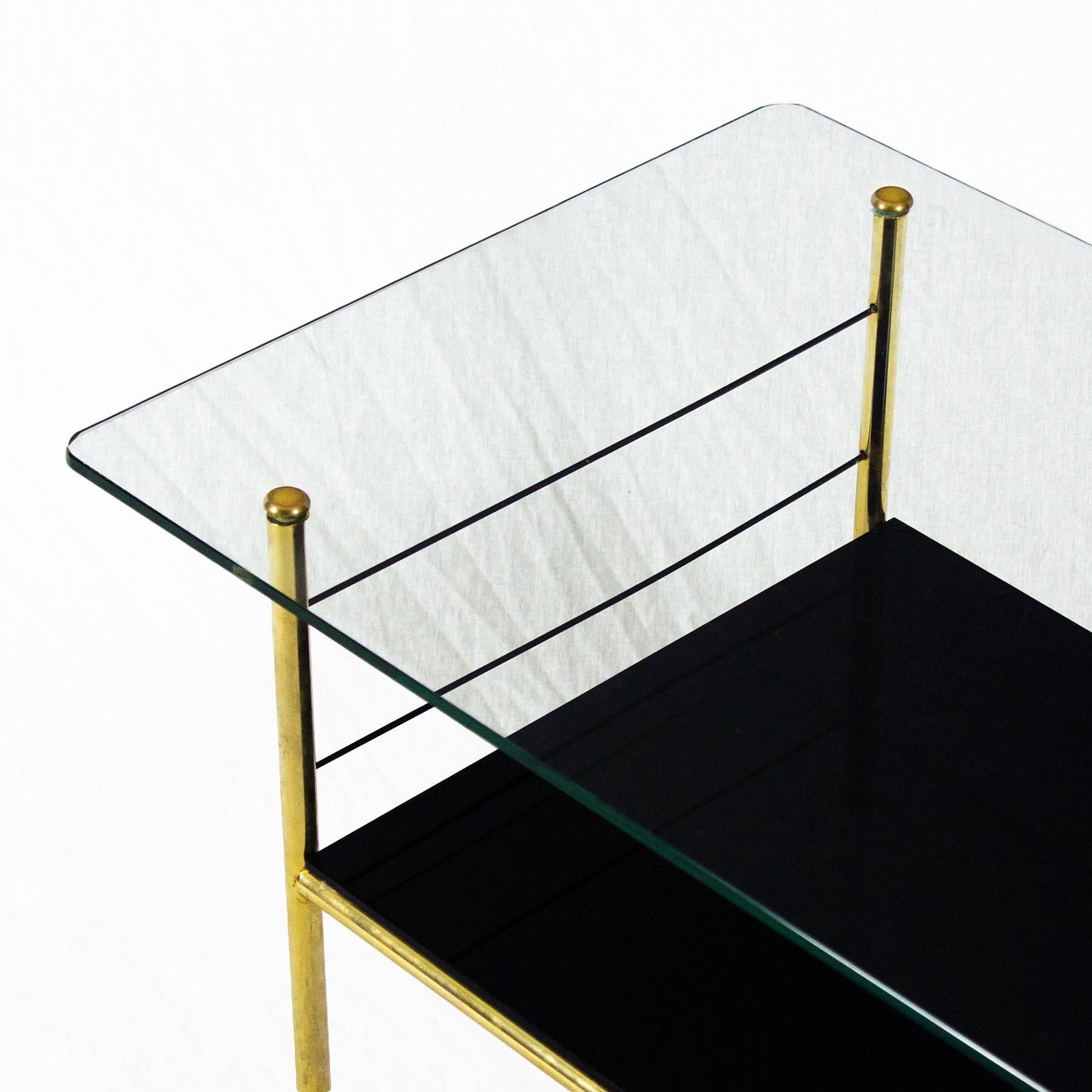 1960s Coffee Table Brass, Bronze, Opaline, Glass, France 1