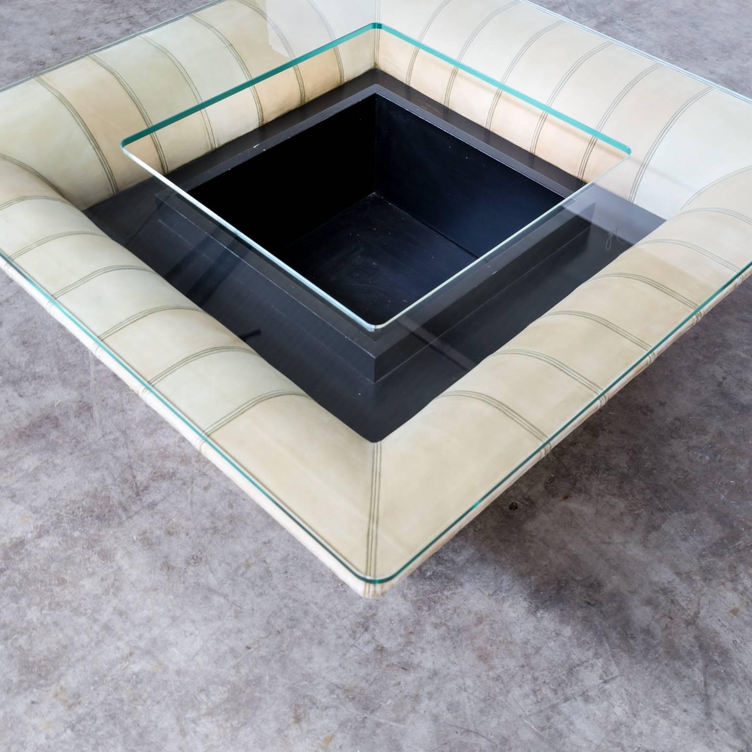 1960s Coffee Table Leather Glass for Poltrona Frau For Sale 3