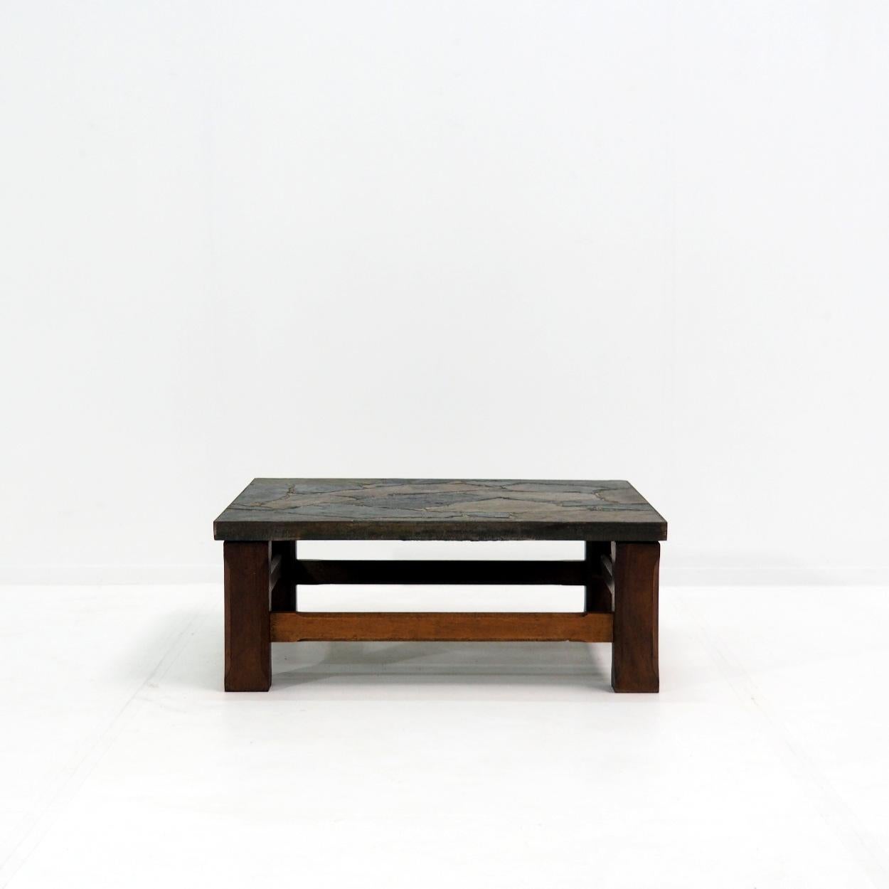 Mid-20th Century 1960s Coffee Table made of Oak and Norwegian Sell Pillarguri Slate For Sale