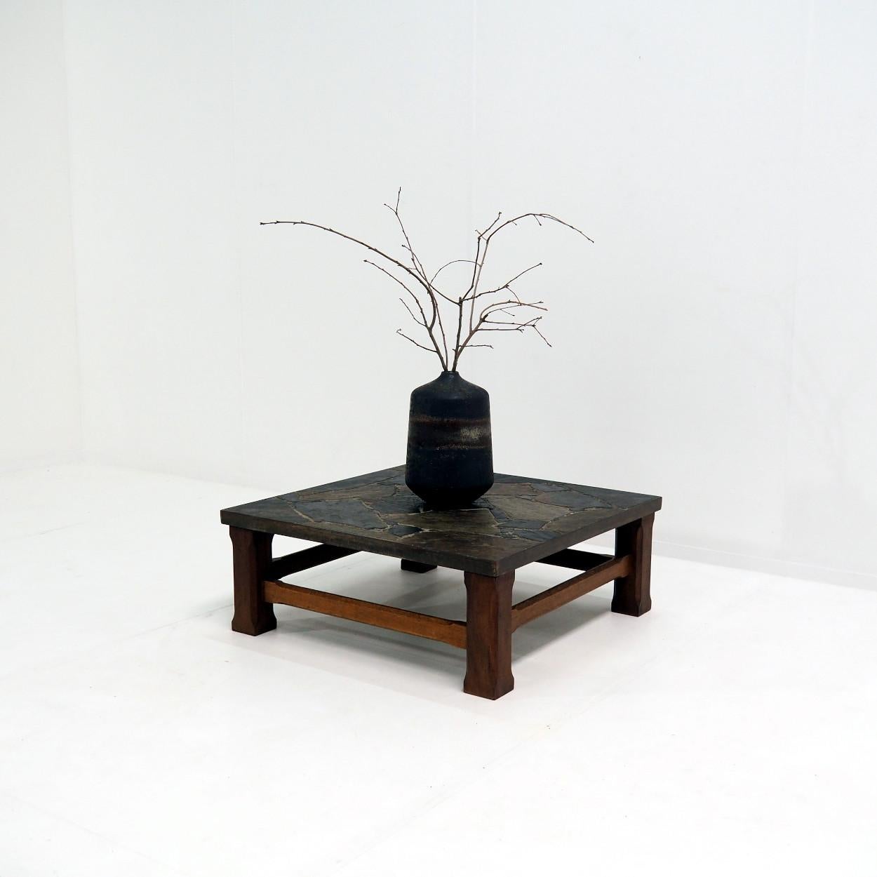 1960s Coffee Table made of Oak and Norwegian Sell Pillarguri Slate For Sale 1