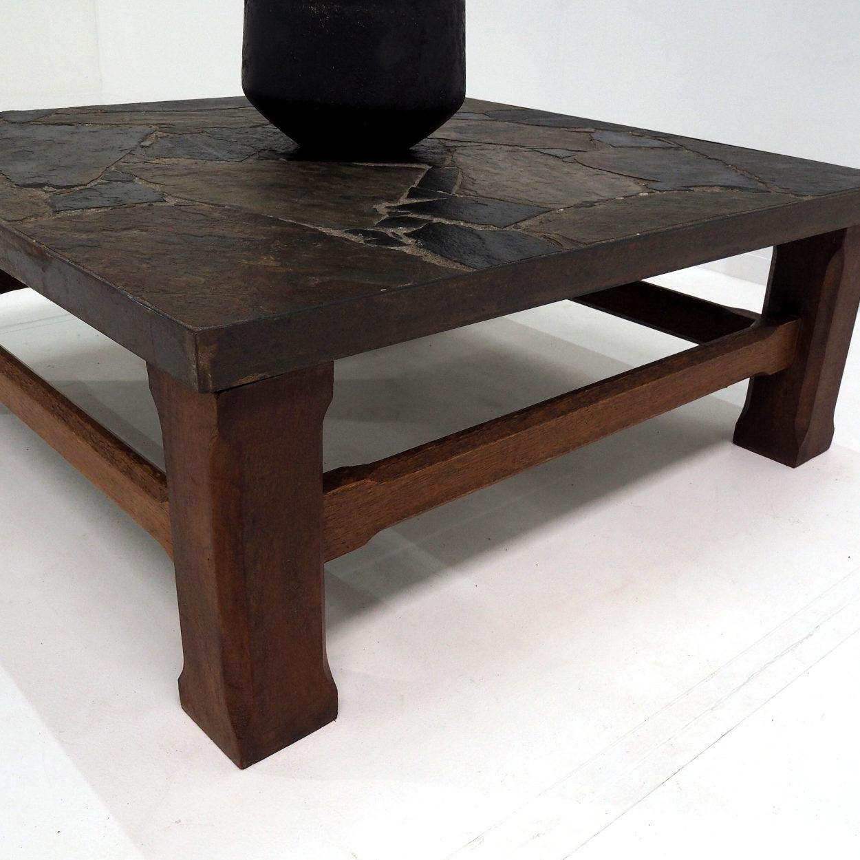 1960s Coffee Table made of Oak and Norwegian Sell Pillarguri Slate For Sale 2