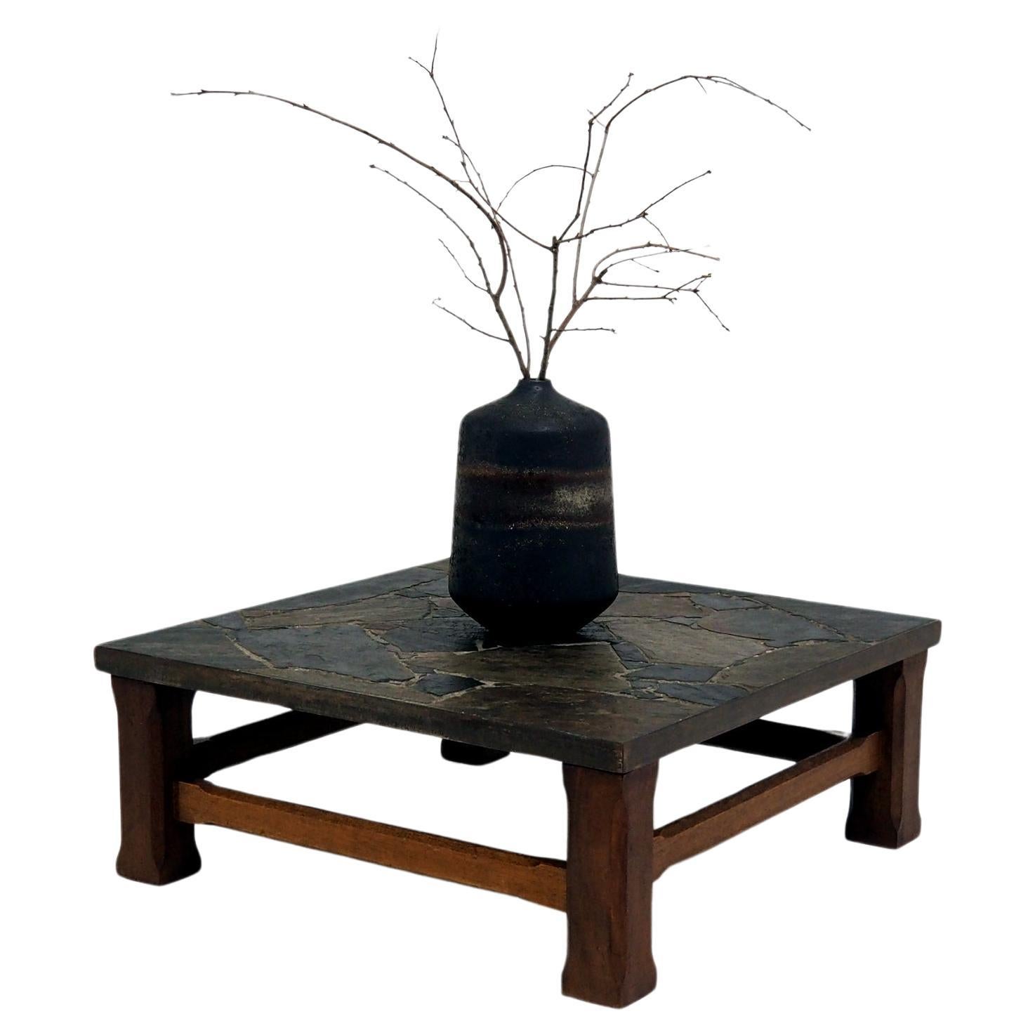 1960s Coffee Table made of Oak and Norwegian Sell Pillarguri Slate For Sale