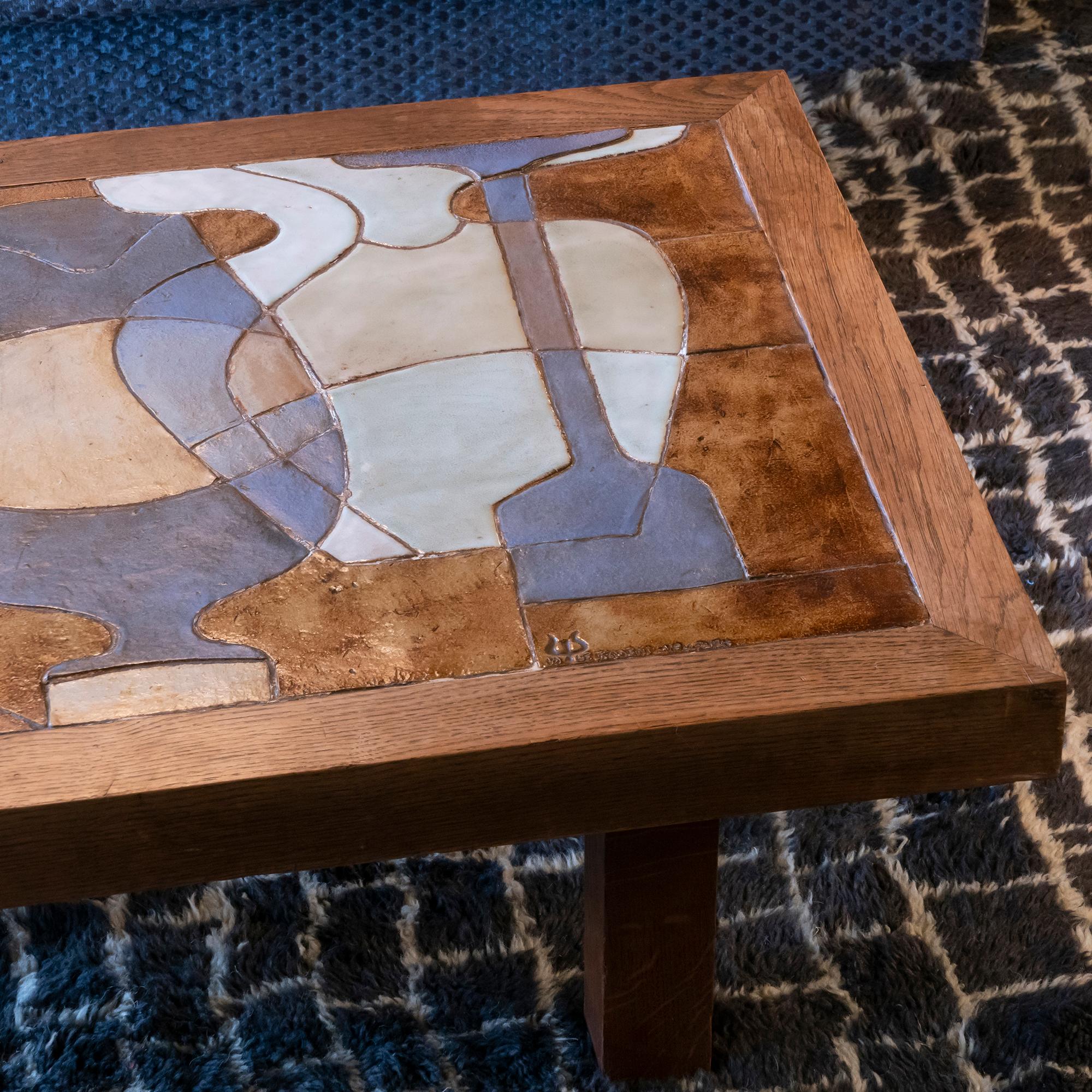 1960s Coffee Table, Wood Base Ceramic Tiles Top, Vallauris, France In Excellent Condition In Firenze, IT