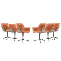 1960s Cognac Leather Pair of Six Swivel Chairs by Jorgen Kastholm