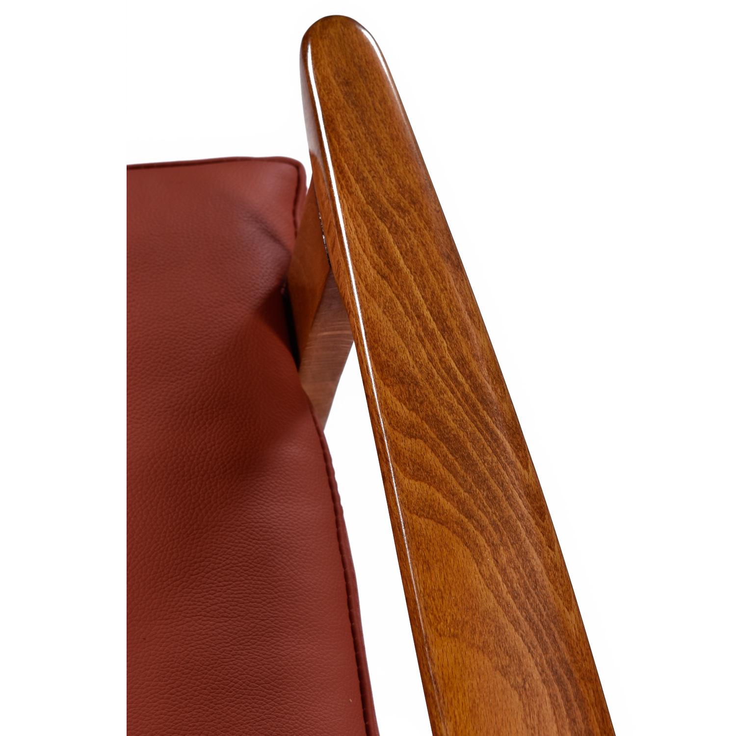 1960's Cognac Leather Scandinavian Modern Beech Wood Lounge Chairs For Sale 6