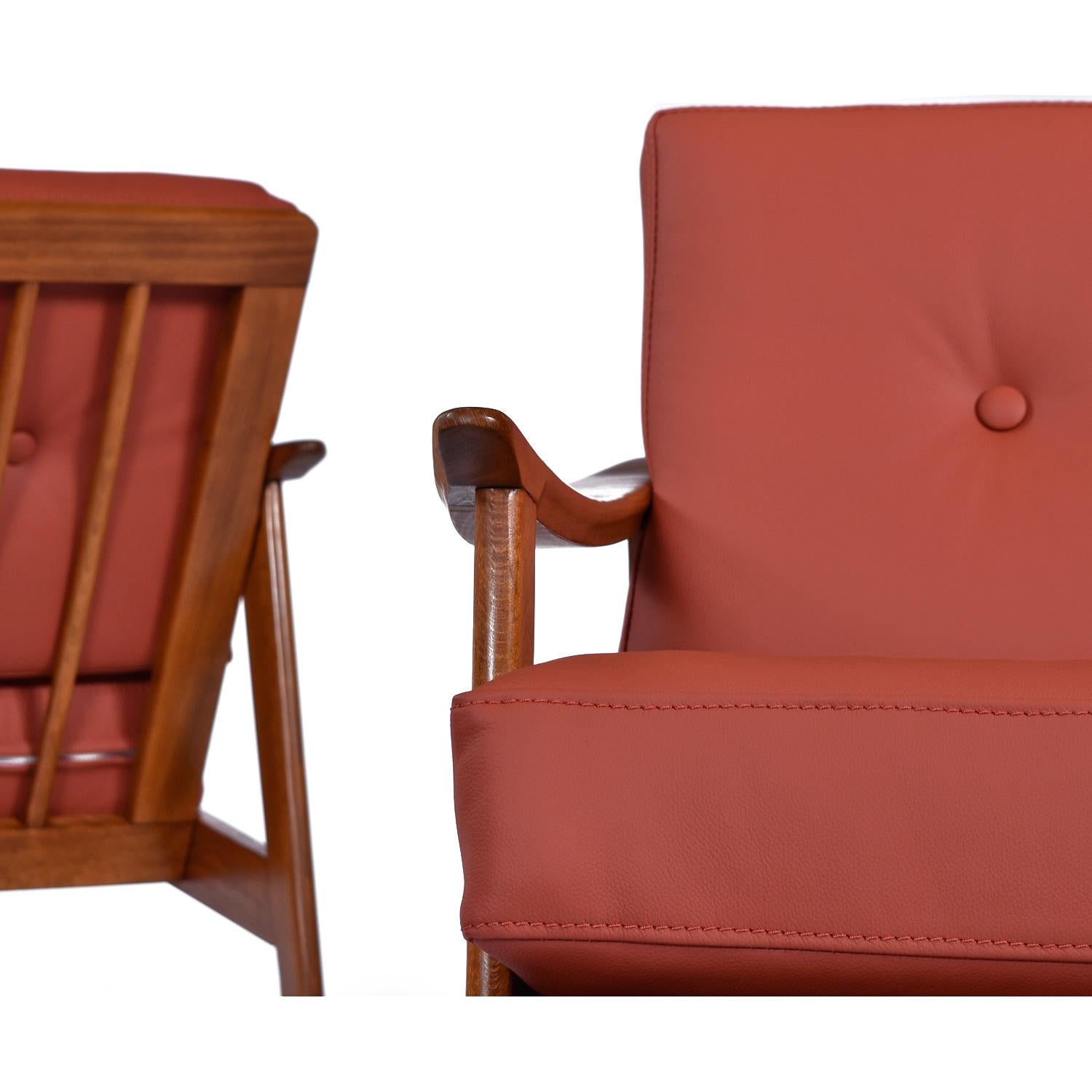 1960's Cognac Leather Scandinavian Modern Beech Wood Lounge Chairs In Excellent Condition For Sale In Chattanooga, TN