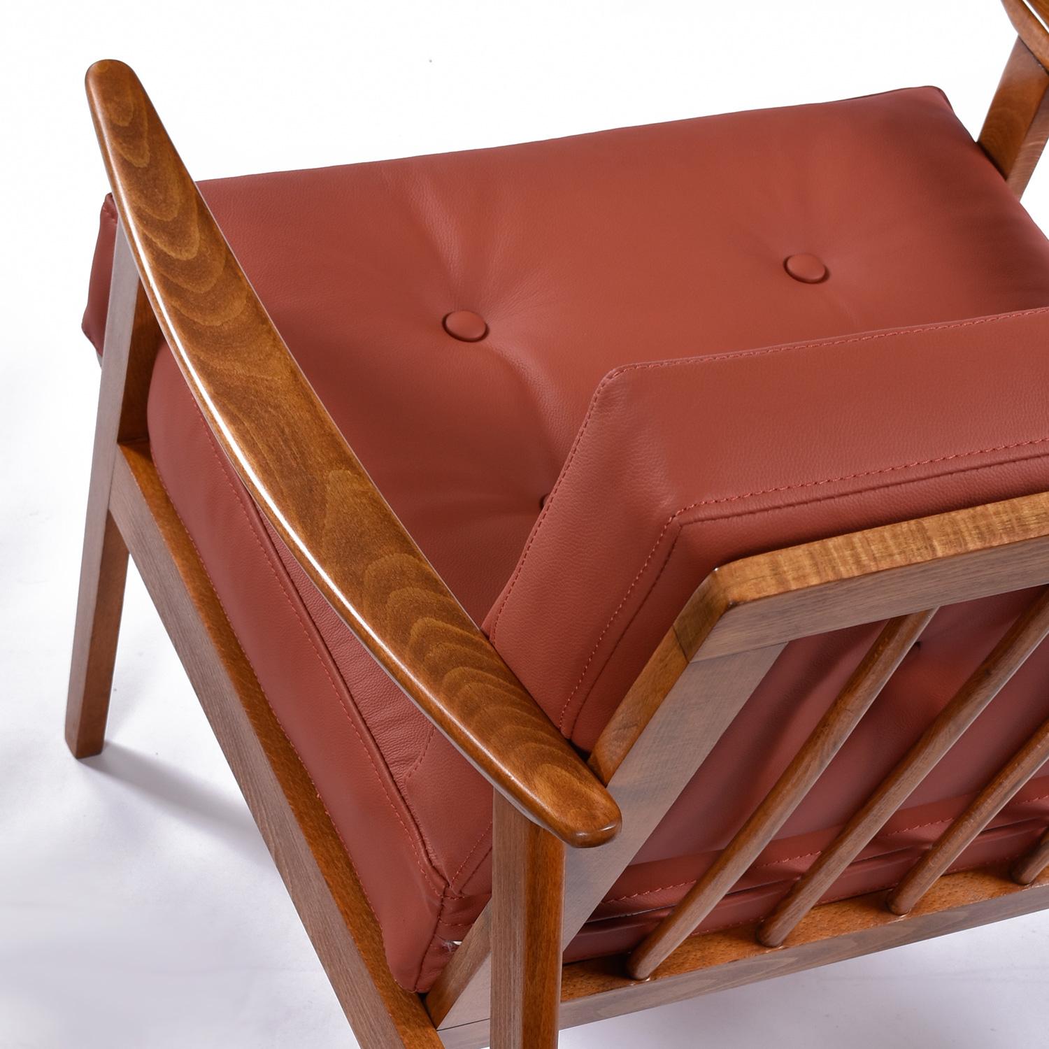 1960's Cognac Leather Scandinavian Modern Beech Wood Lounge Chairs For Sale 1