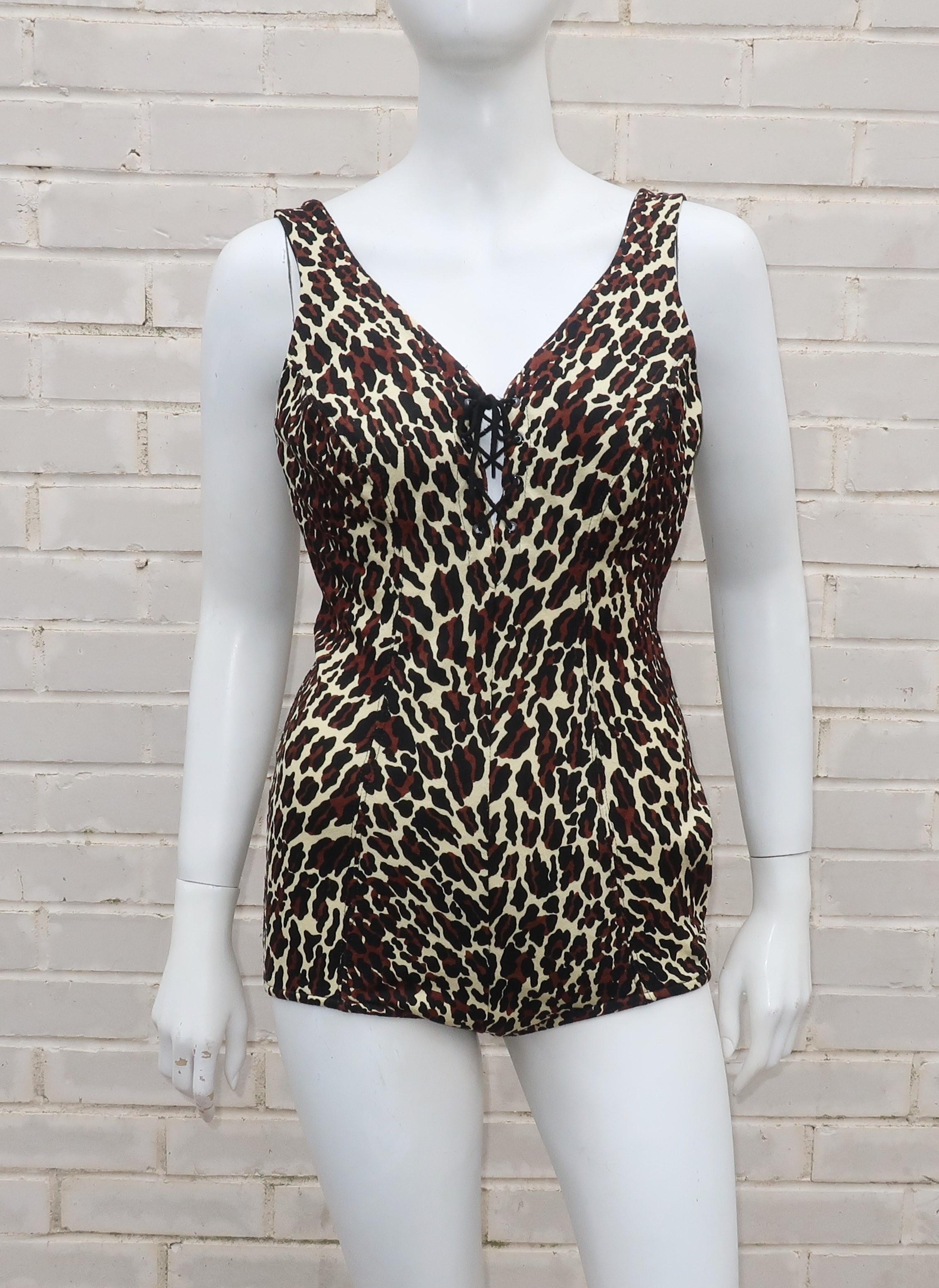 Cole of California has the purrrfect look for Cat Woman’s day at the beach ... a simply fabulous leopard print one piece bathing suit with corset style lace up front and deep plunge back.  And when you need more than just a suit for sun bathing, don