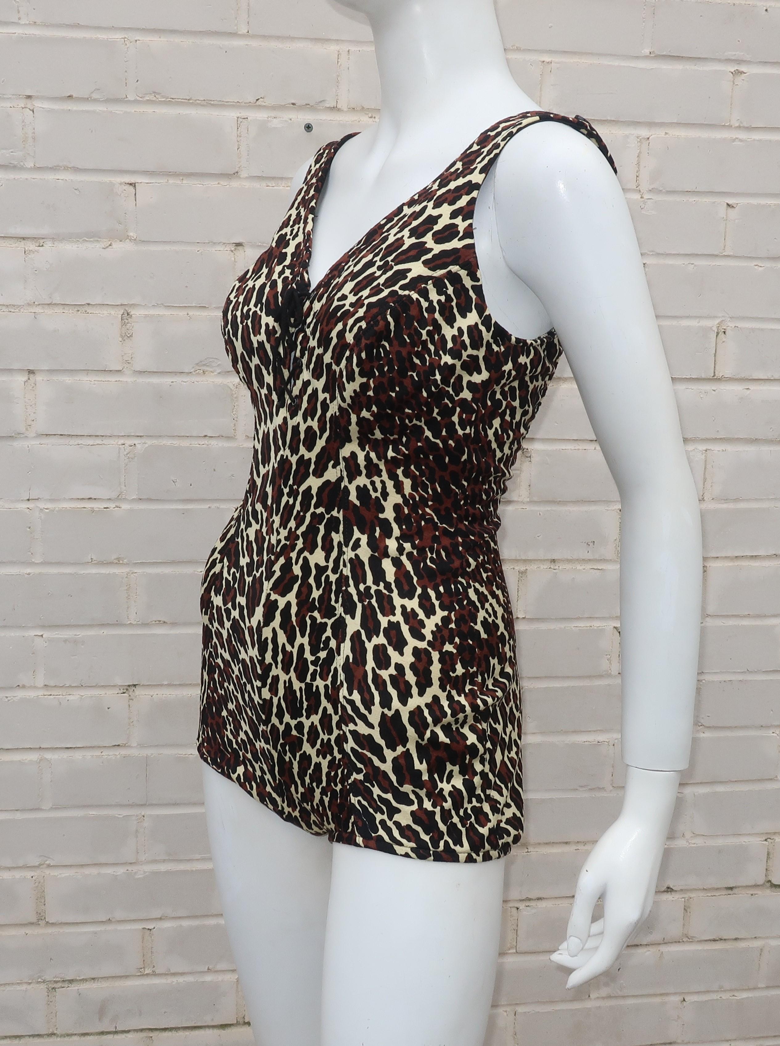 Black 1960’s Cole of California Leopard Print Bathing Suit With Cover Up Pants