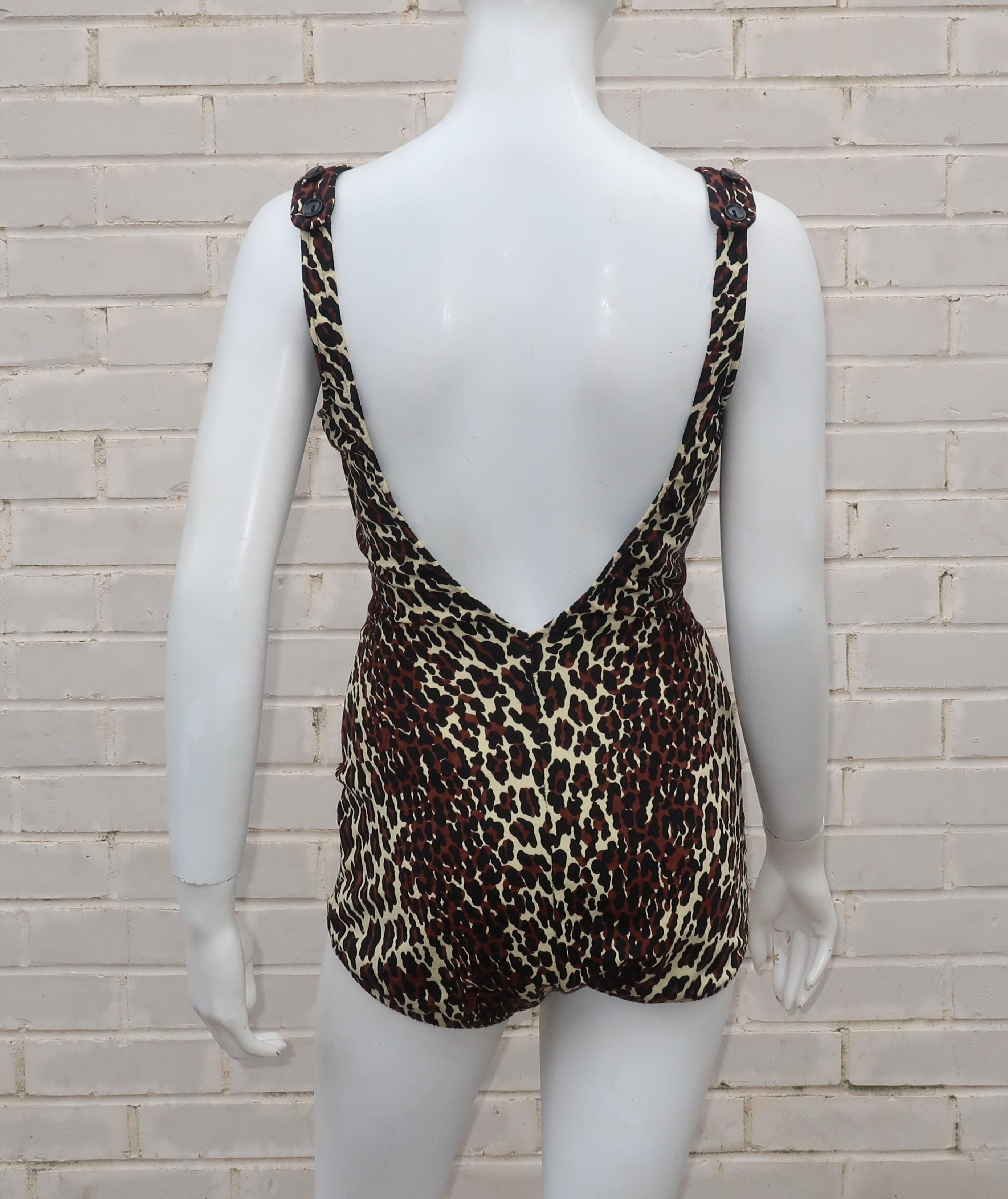 1960’s Cole of California Leopard Print Bathing Suit With Cover Up Pants In Fair Condition In Atlanta, GA