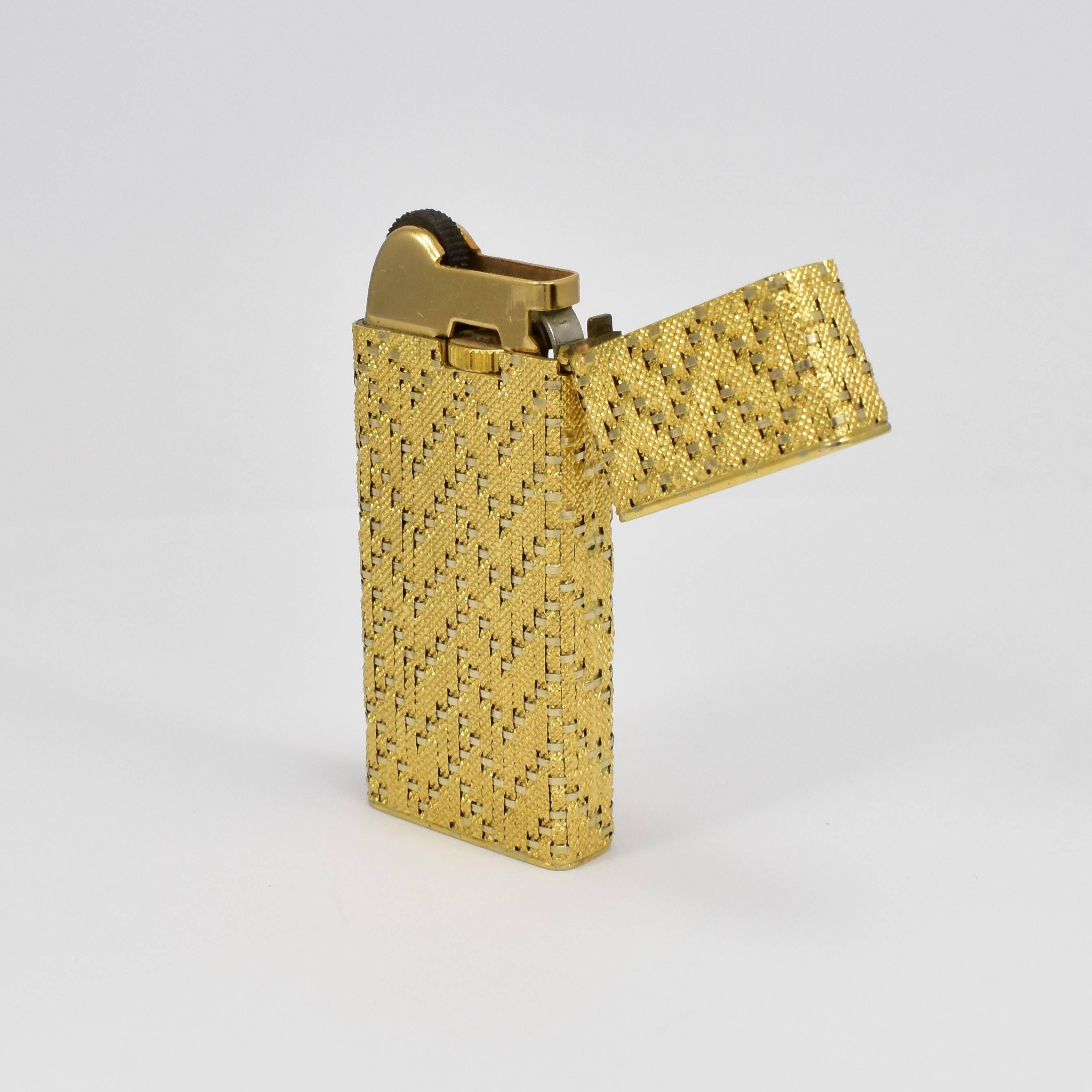 Mid-Century Modern 1960s Collectible Gold Woven Detail Gas Lighter For Sale