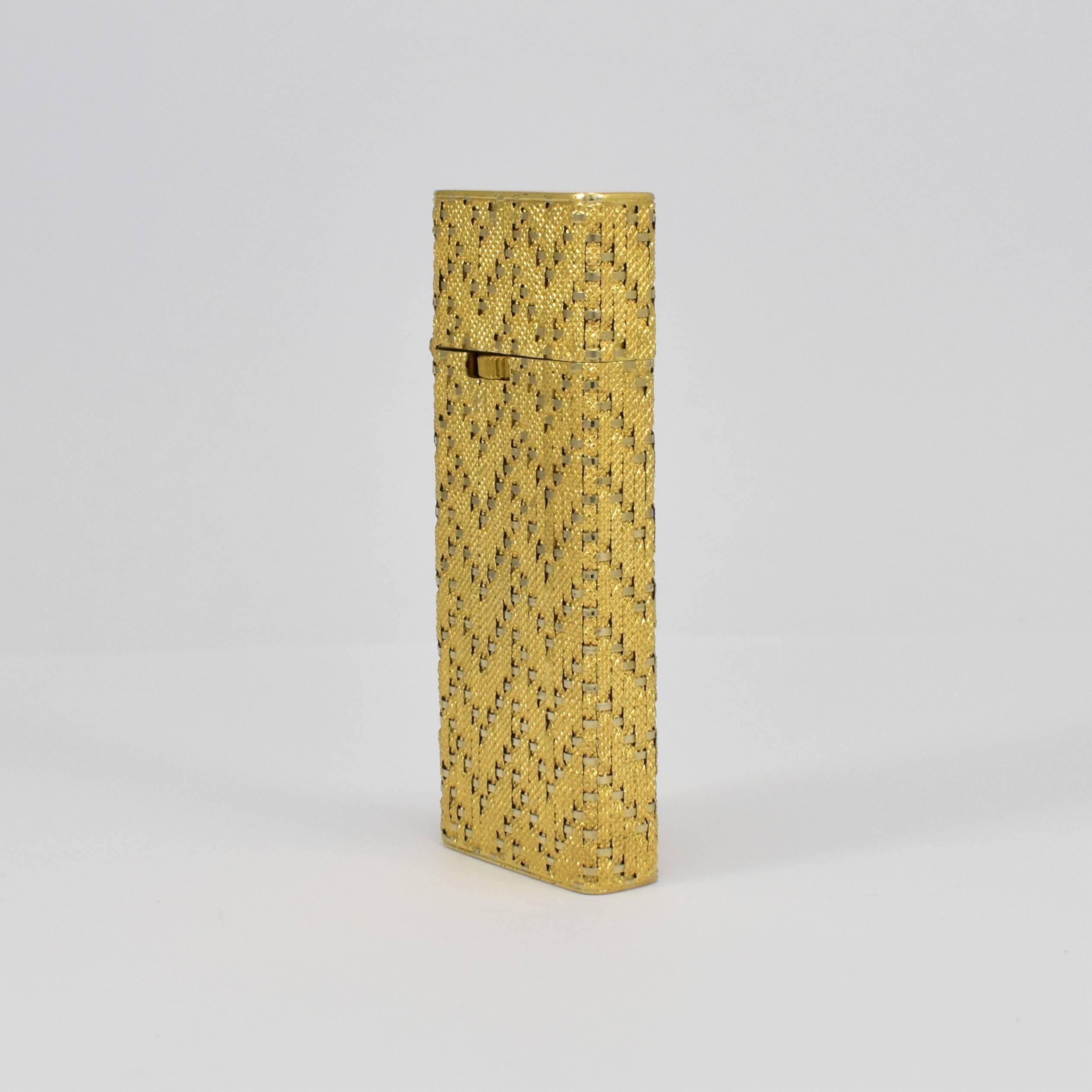 Italian 1960s Collectible Gold Woven Detail Gas Lighter For Sale