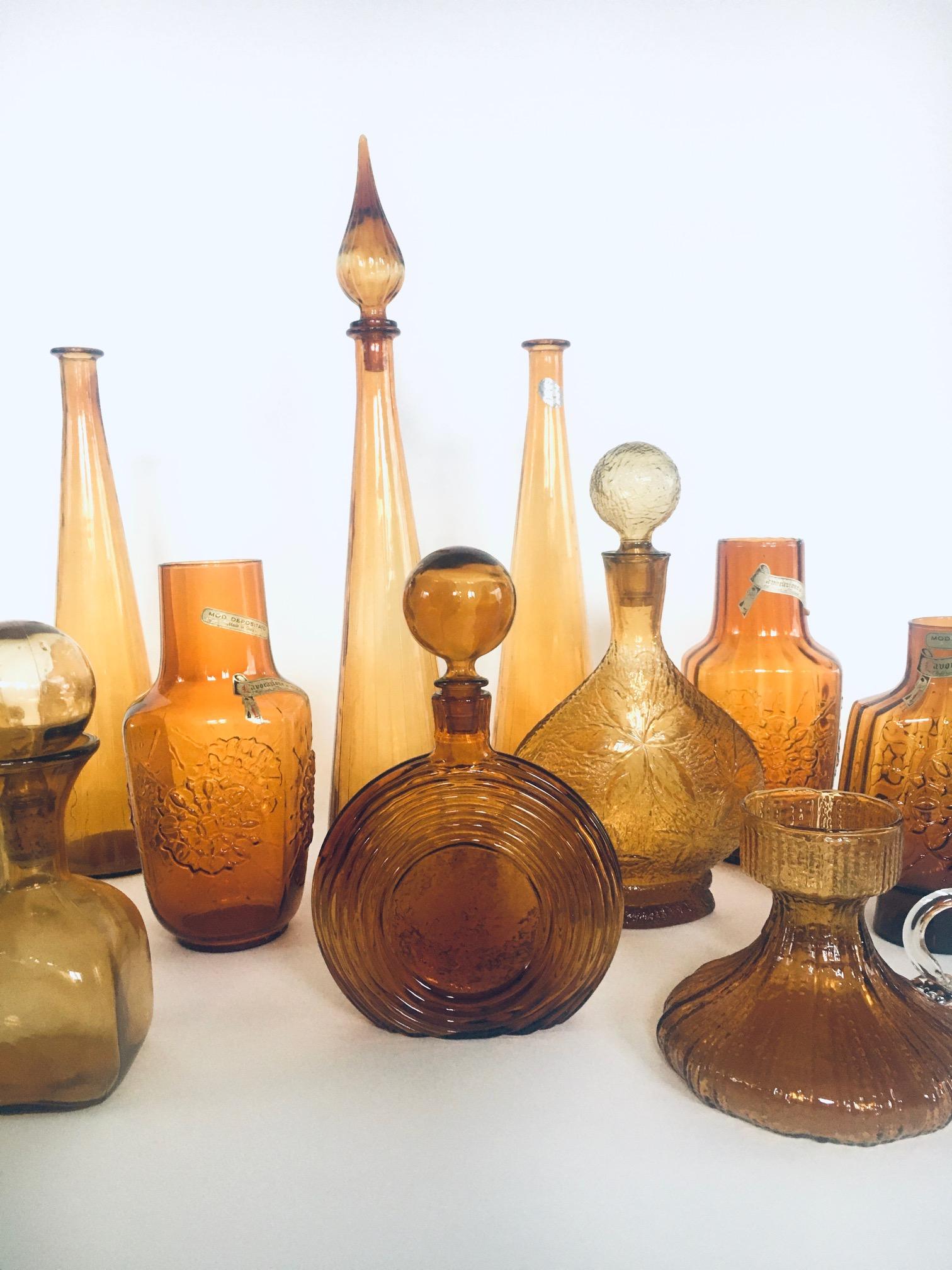 1960's Collection of Vintage Amber Glass Vases & Decanters, Set of 11 For Sale 4