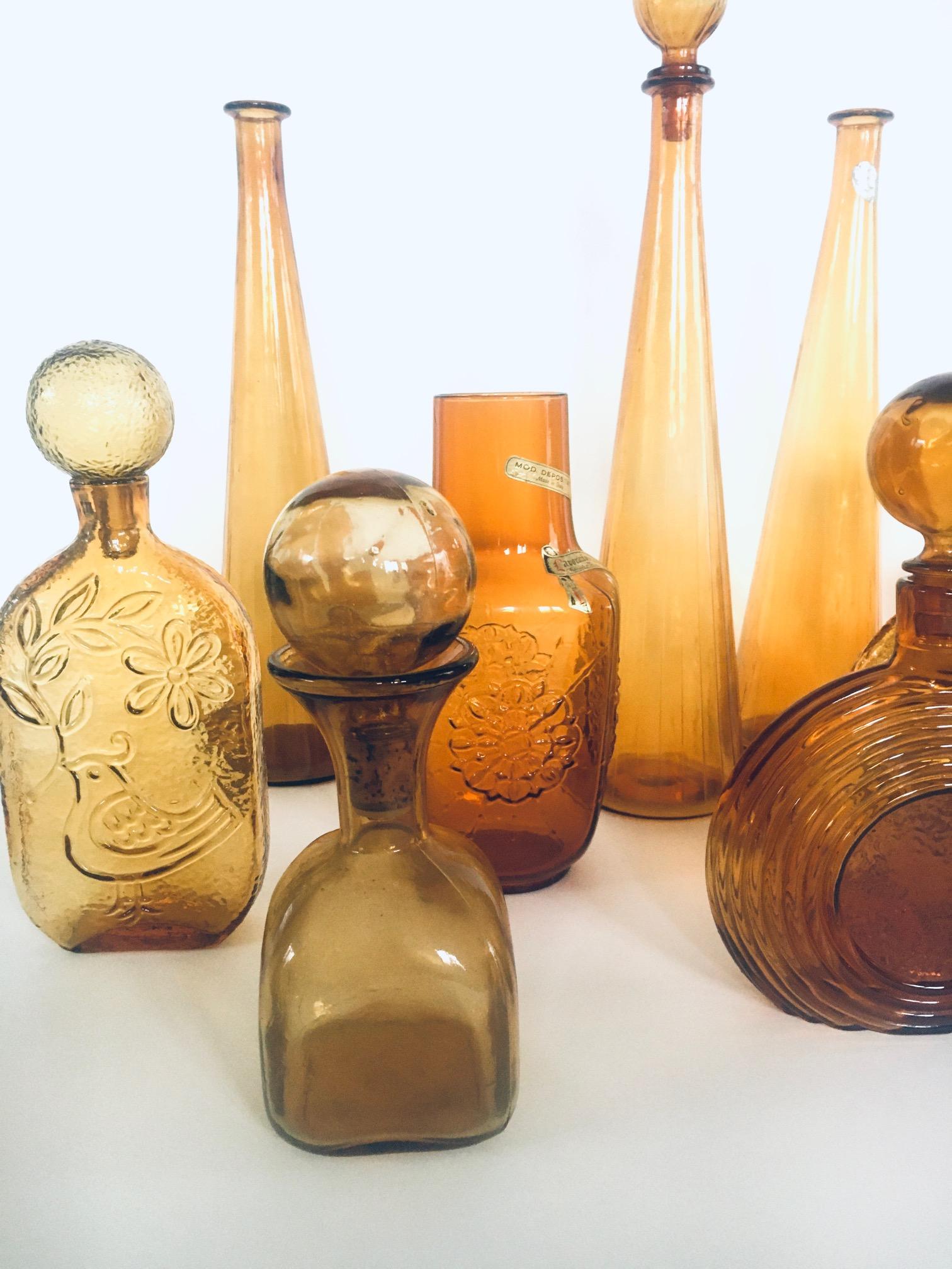 1960's Collection of Vintage Amber Glass Vases & Decanters, Set of 11 For Sale 6
