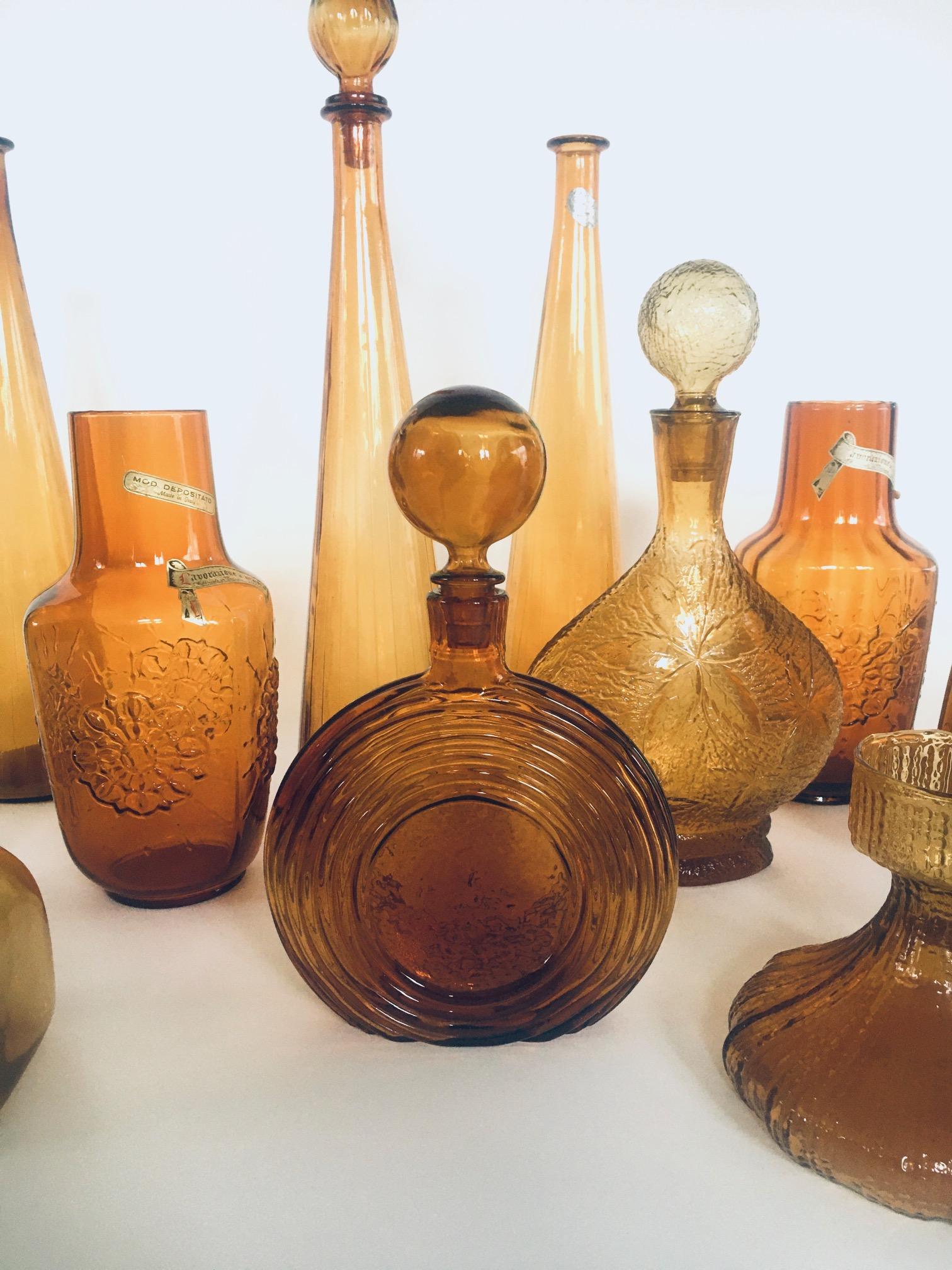 1960's Collection of Vintage Amber Glass Vases & Decanters, Set of 11 For Sale 7