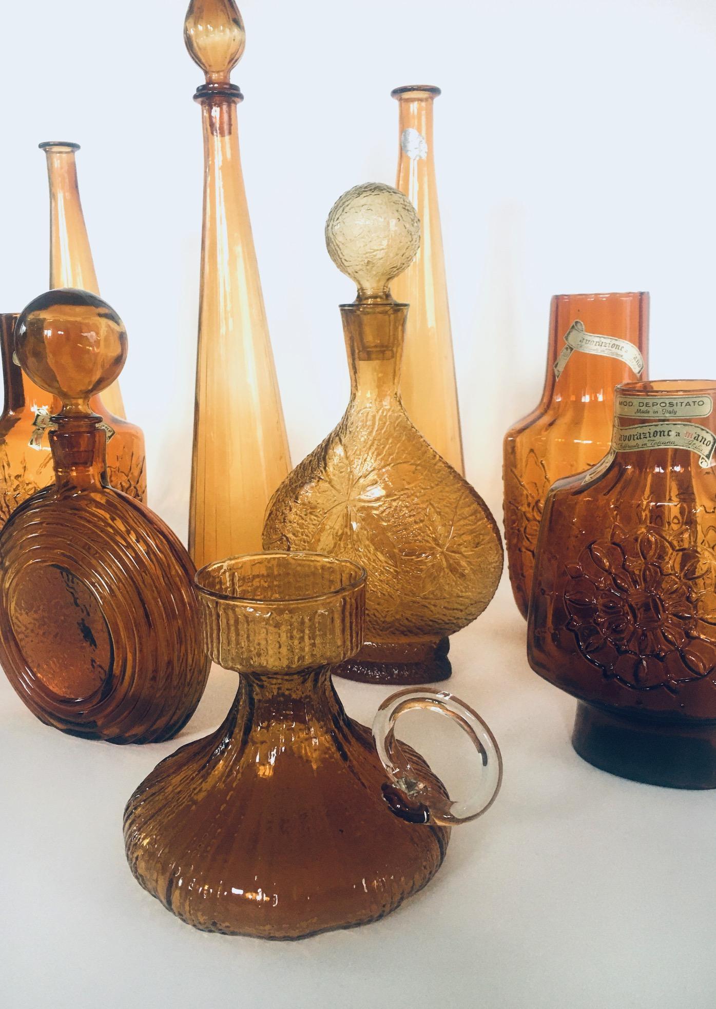 1960's Collection of Vintage Amber Glass Vases & Decanters, Set of 11 For Sale 8