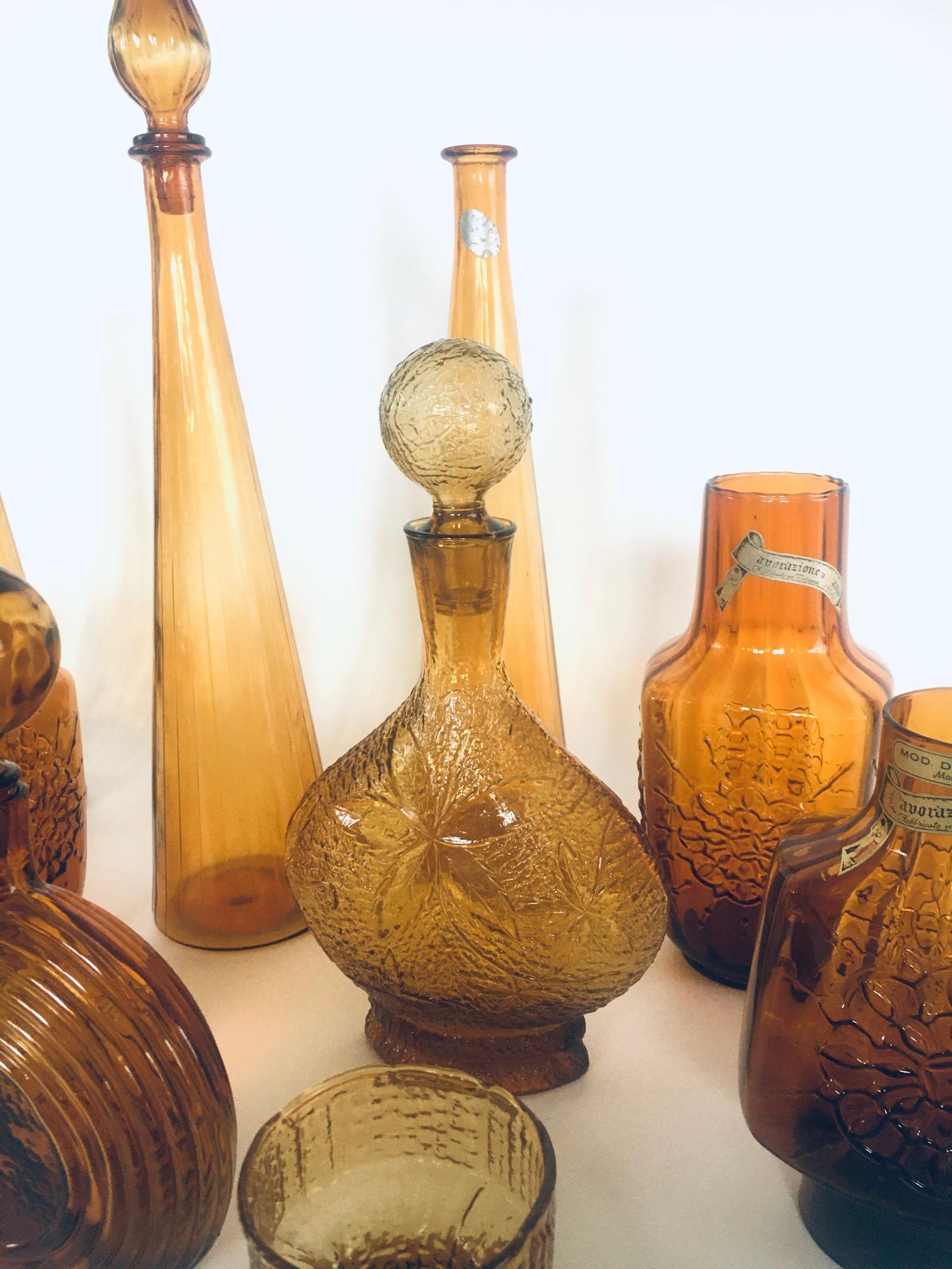 1960's Collection of Vintage Amber Glass Vases & Decanters, Set of 11 For Sale 10