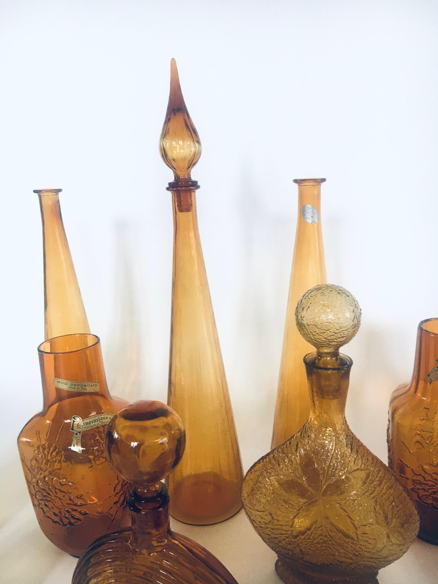 1960's Collection of Vintage Amber Glass Vases & Decanters, Set of 11 For Sale 11