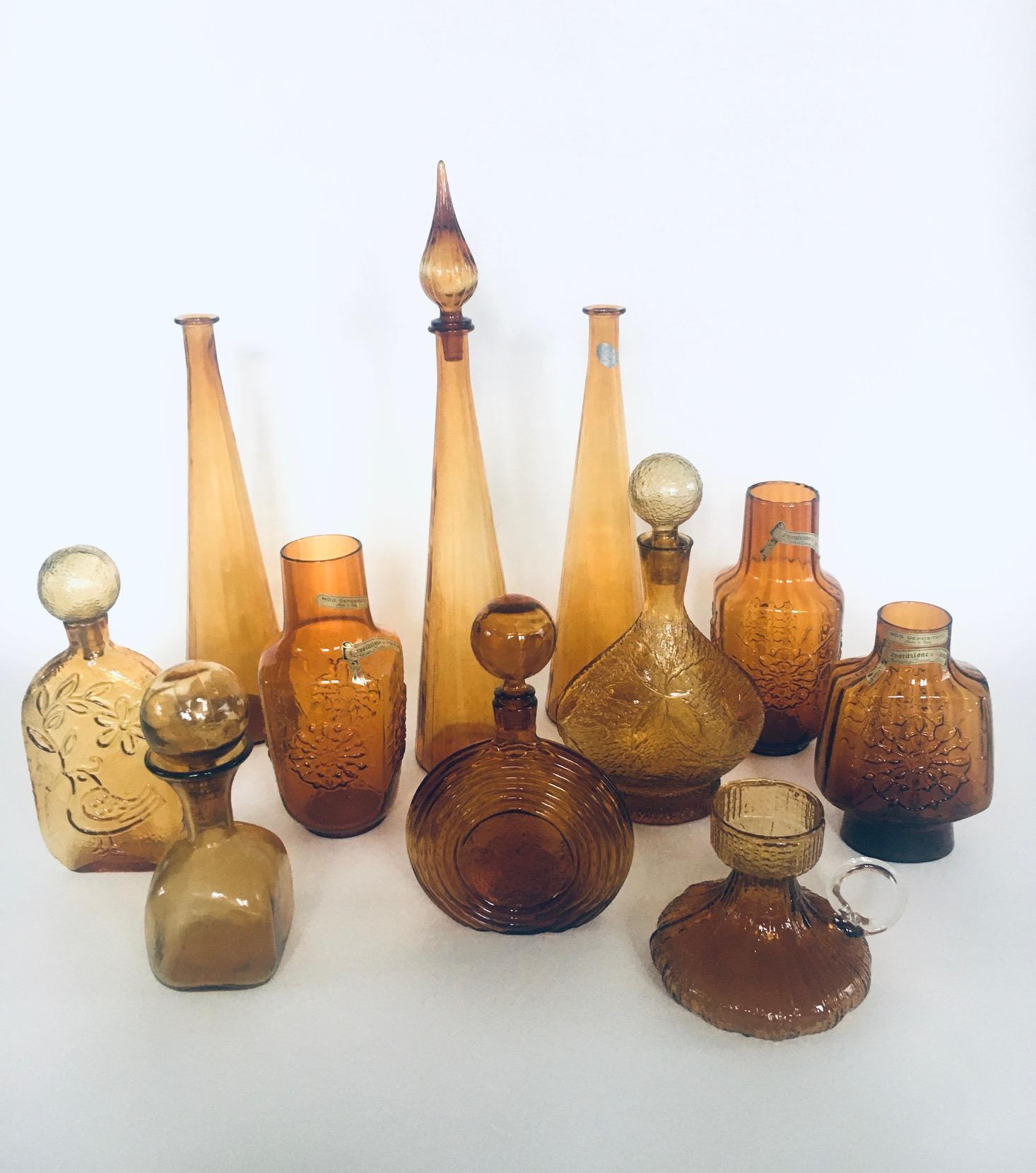 Verre The Collective of Vintage Amber Glass Vases & Decanters, 1960's, Set of 11 en vente