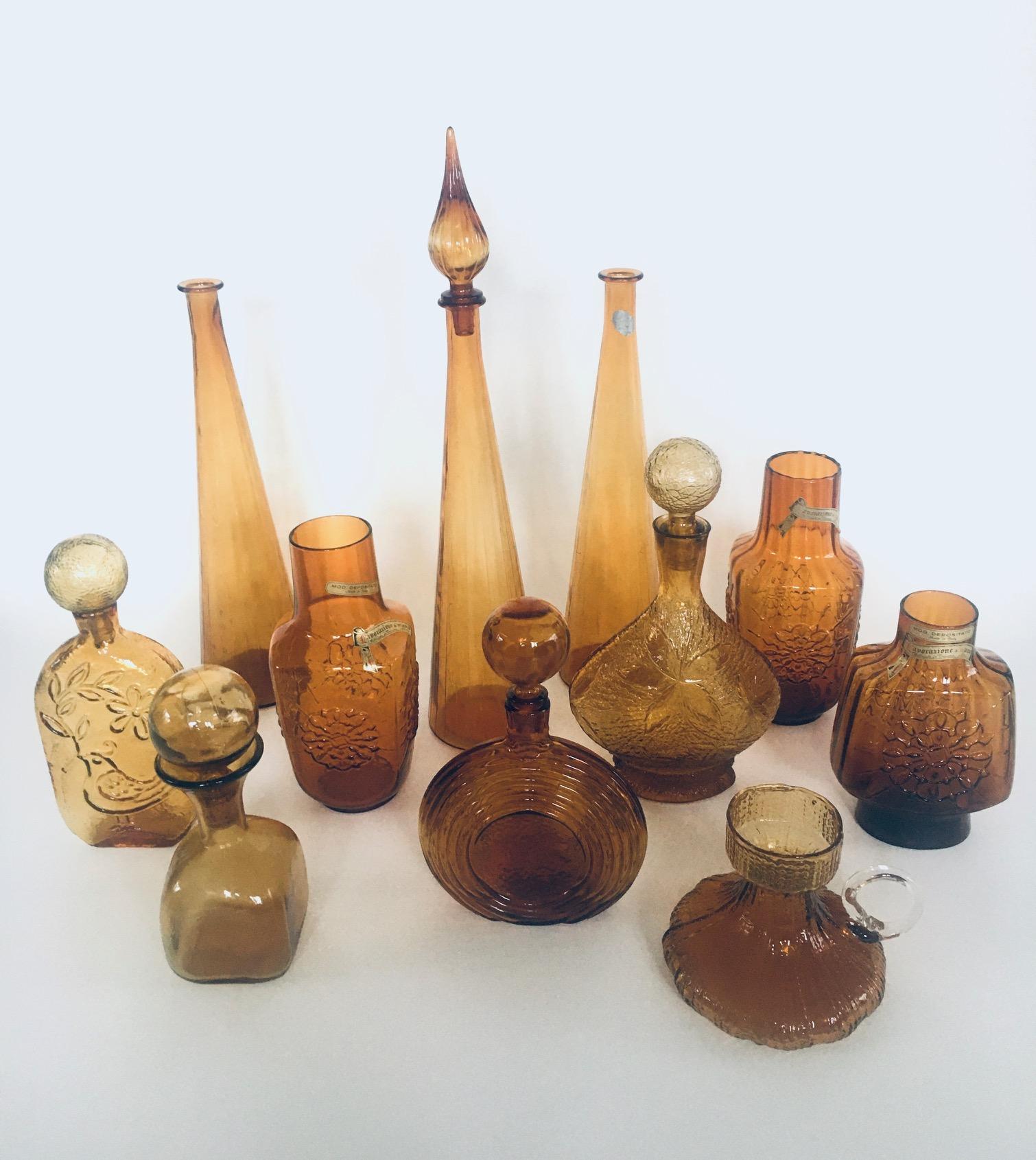 1960's Collection of Vintage Amber Glass Vases & Decanters, Set of 11 For Sale 2