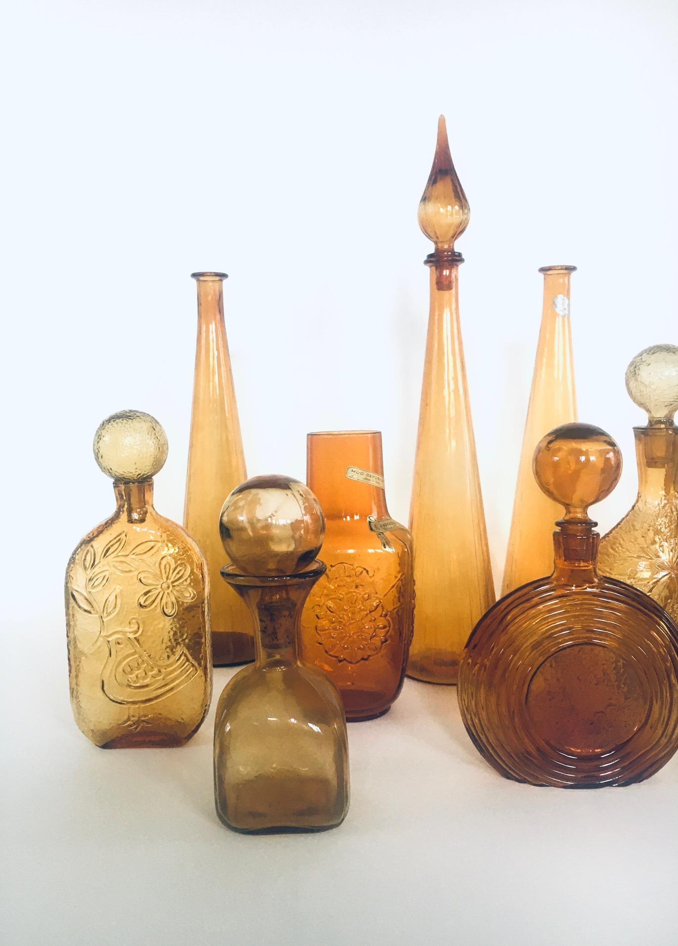 1960's Collection of Vintage Amber Glass Vases & Decanters, Set of 11 For Sale 3