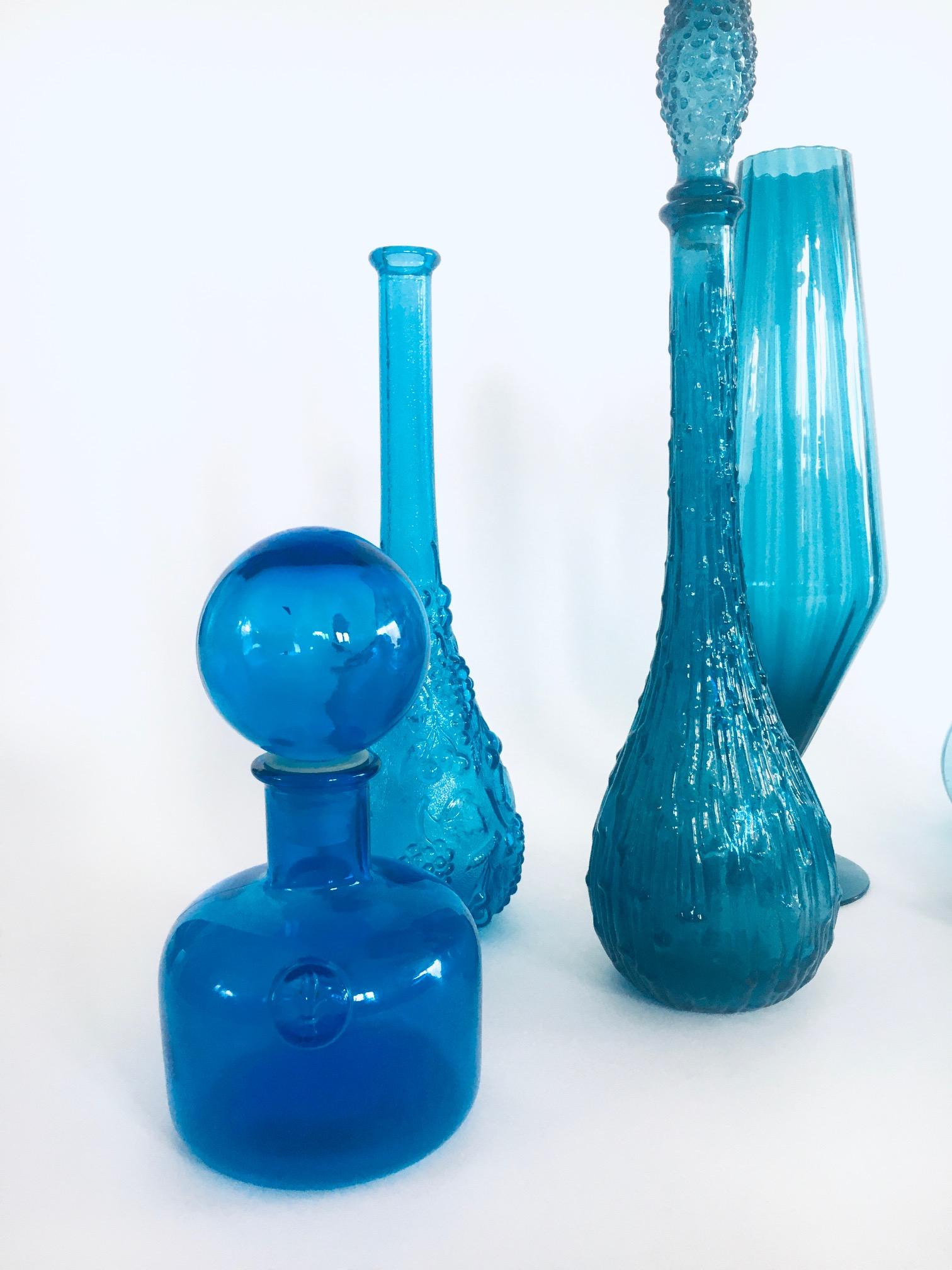 1960's Collection of Vintage Blue Glass Vases and Decanters, Set of 9 For Sale 5