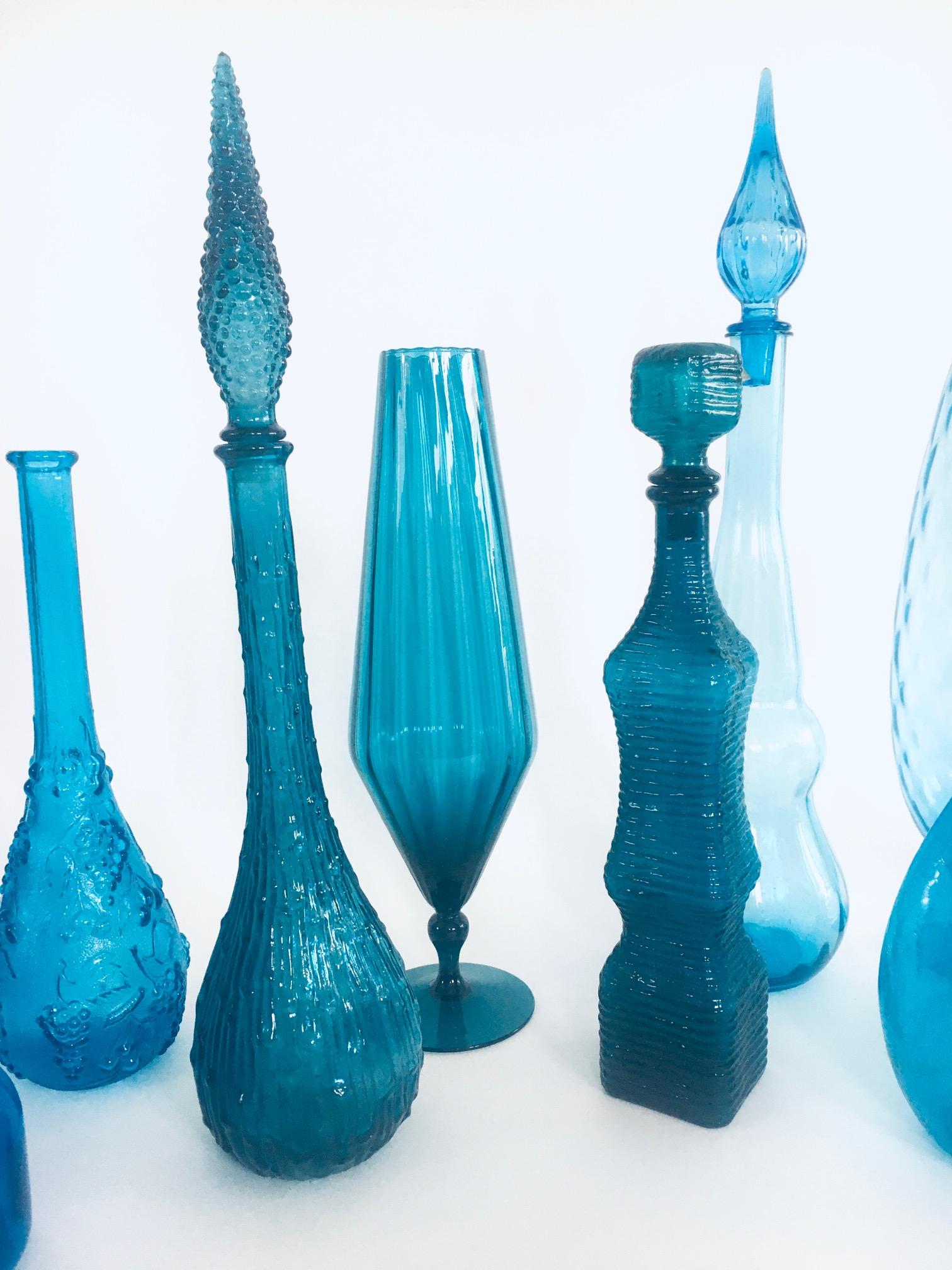 1960's Collection of Vintage Blue Glass Vases and Decanters, Set of 9 For Sale 6