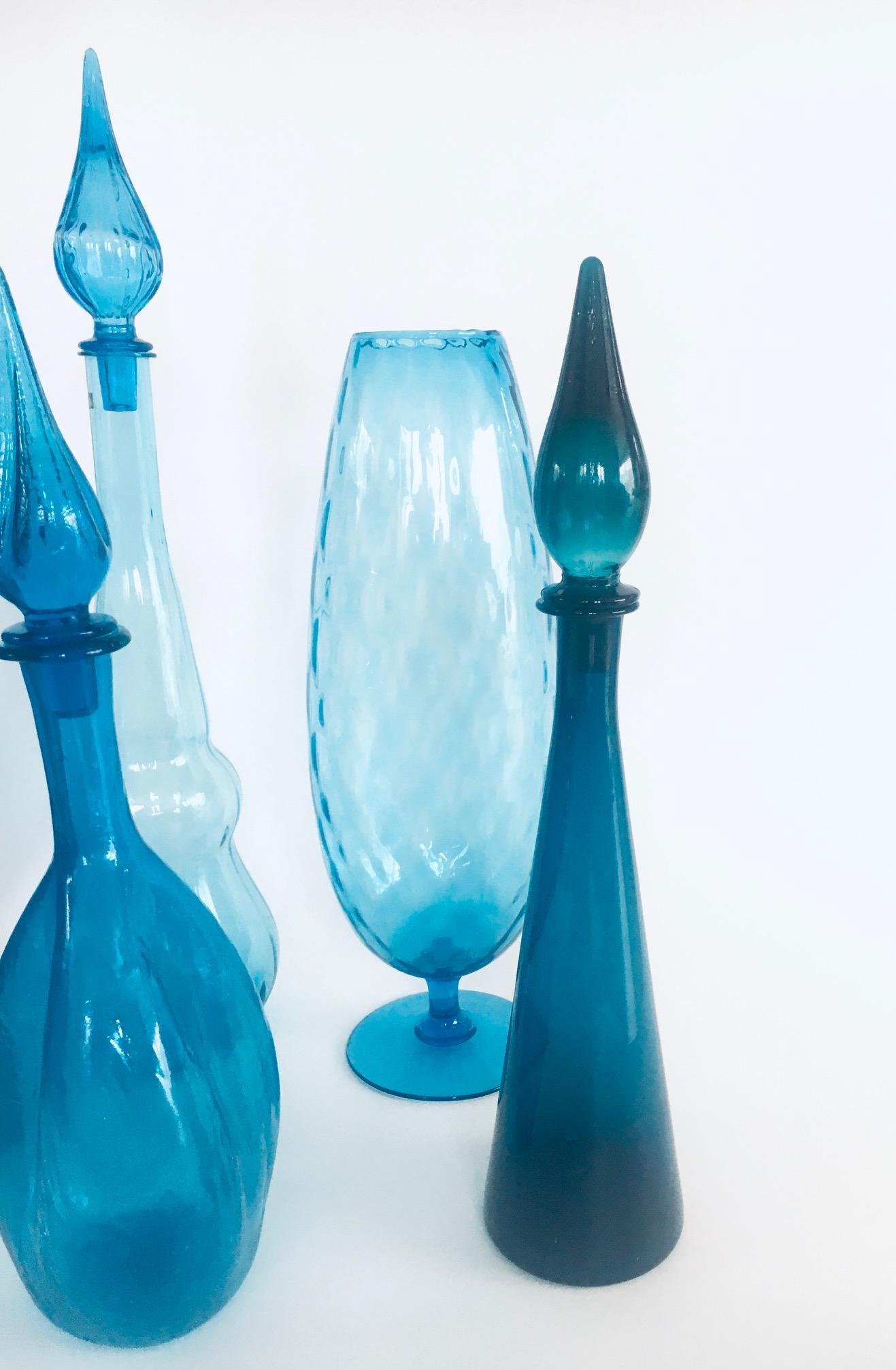 1960's Collection of Vintage Blue Glass Vases and Decanters, Set of 9 For Sale 9