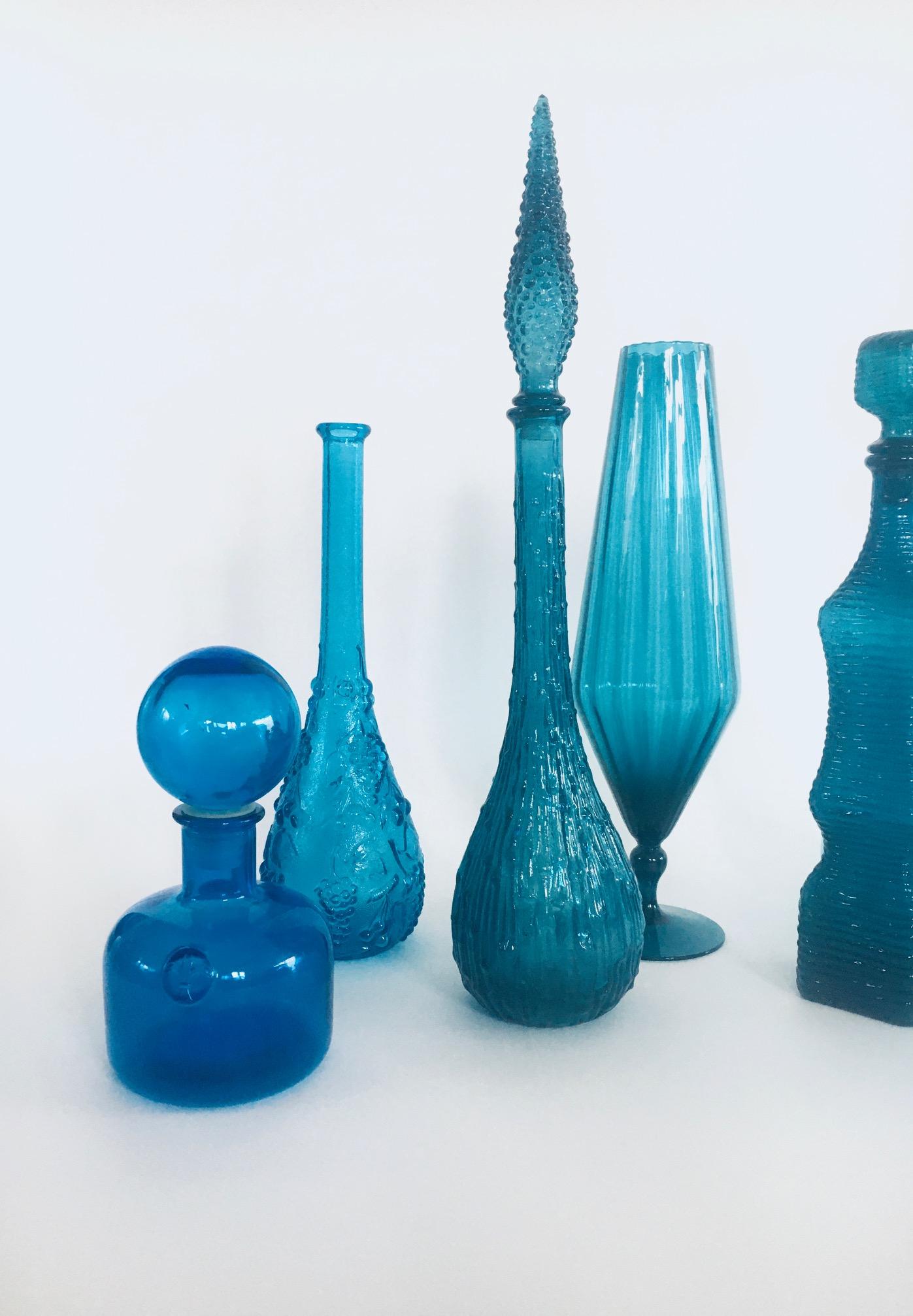 1960's Collection of Vintage Blue Glass Vases and Decanters, Set of 9 For Sale 1