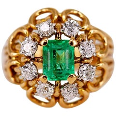 1960s Colombian Emerald and Diamond Gold Ring