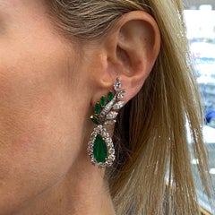 1960's Colombian Emerald Diamond Platinum 18 Karat Yellow Gold Drop Earrings AGL