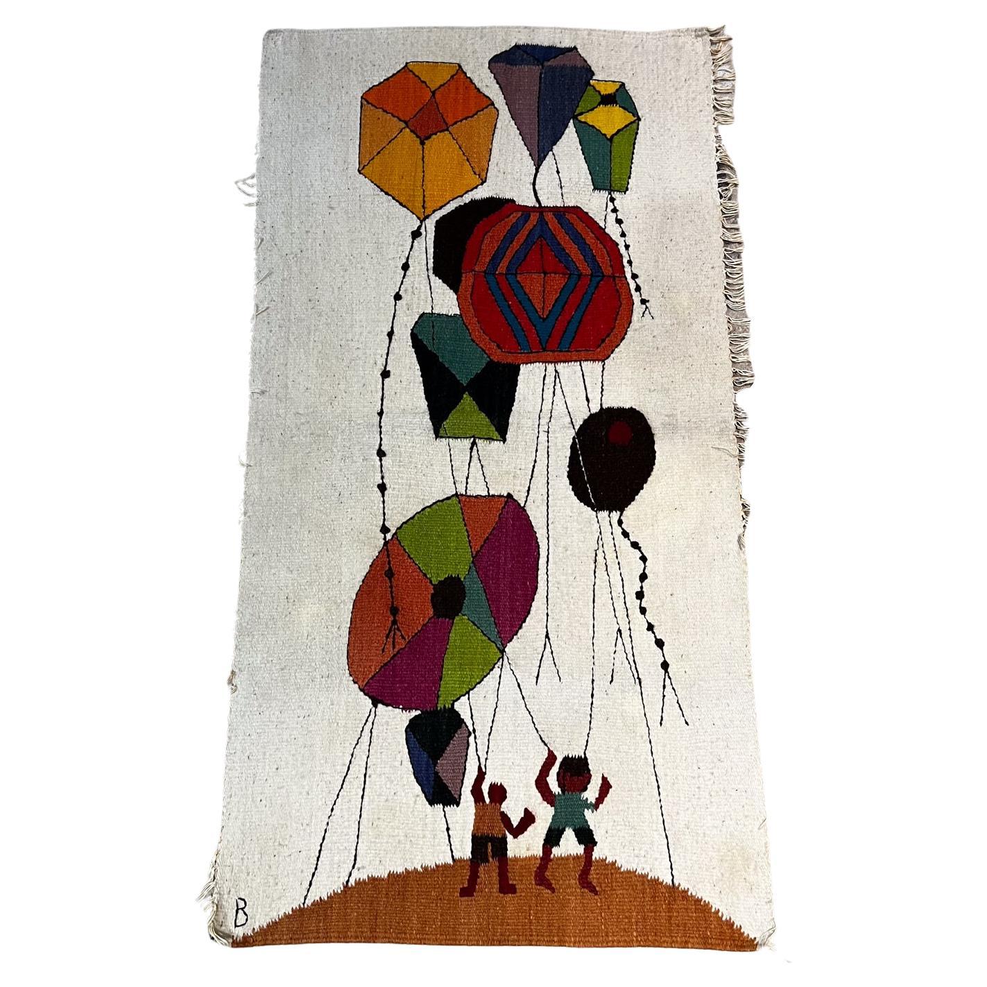 1960s Color Wall Tapestry Art Modern Child Kite Style Evelyn Ackerman For Sale