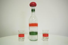 1960s Colored Glass Liquor Set - 5 Glasses & Decanter