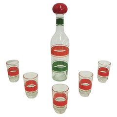 1960s Colored Glass Liquor Set - 5 Glasses & Decanter