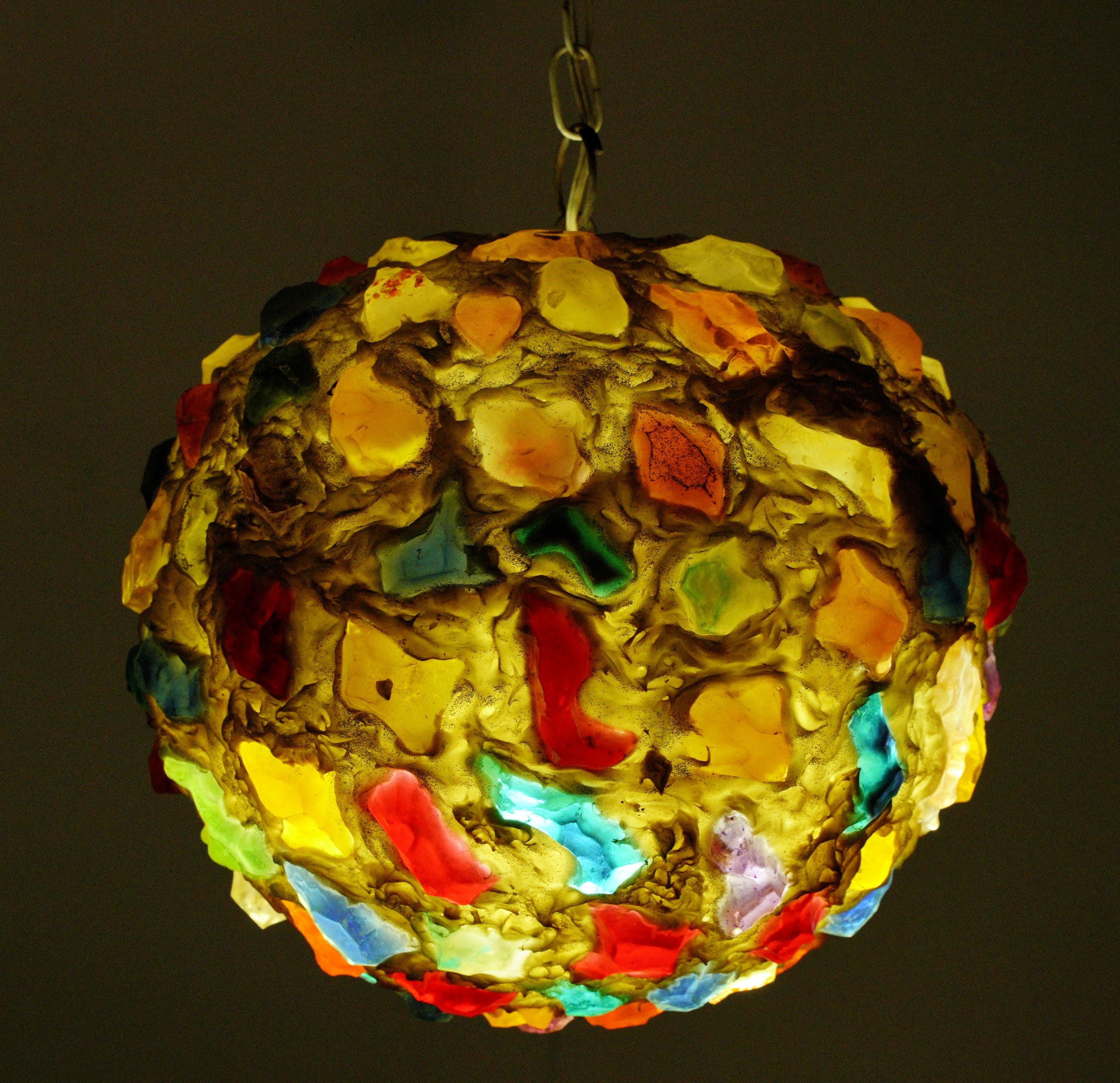 1960s Colorful Confetti Acrylic Orb Pendant Light For Sale 4
