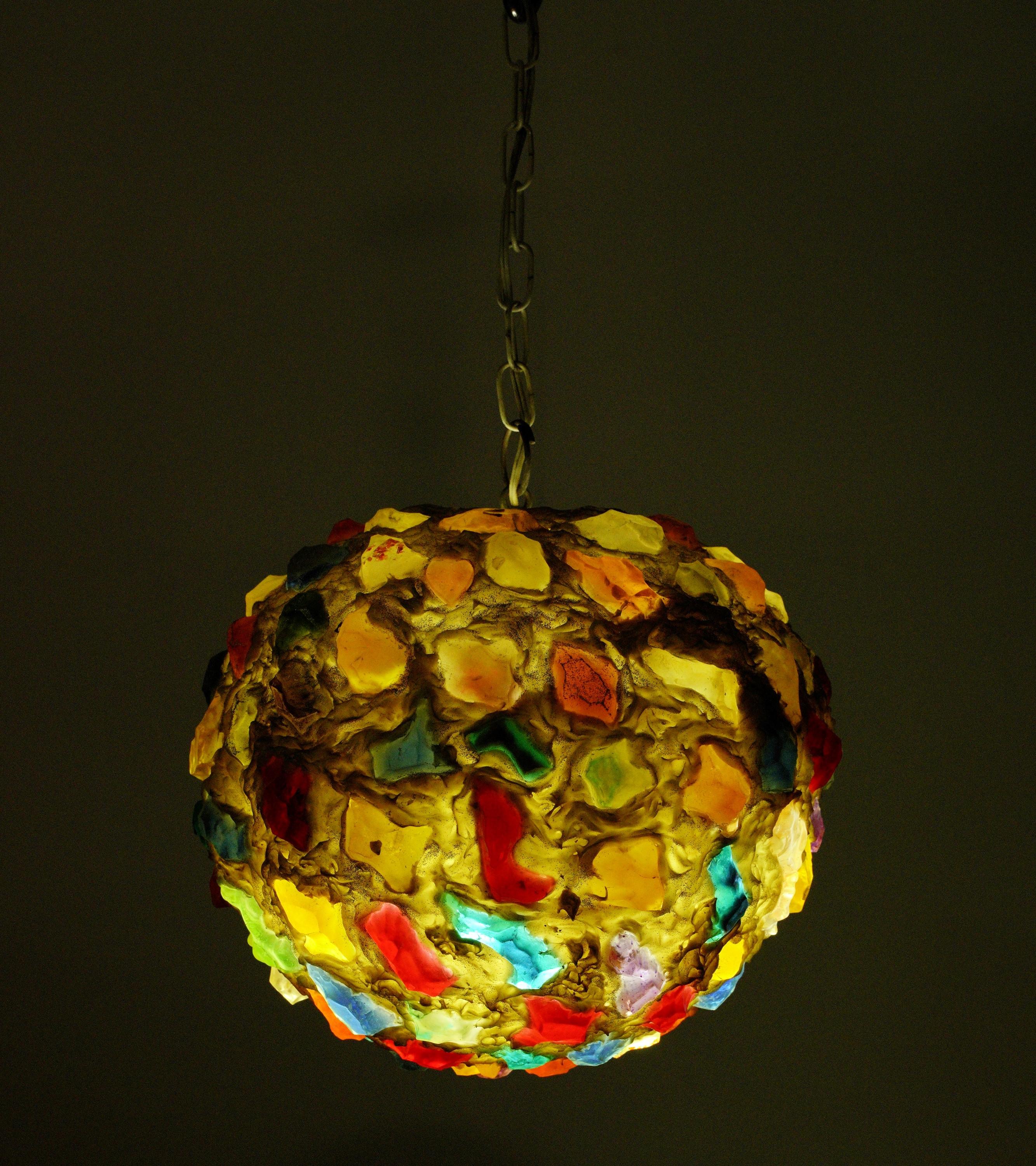 Mid-20th Century 1960s Colorful Confetti Acrylic Orb Pendant Light For Sale
