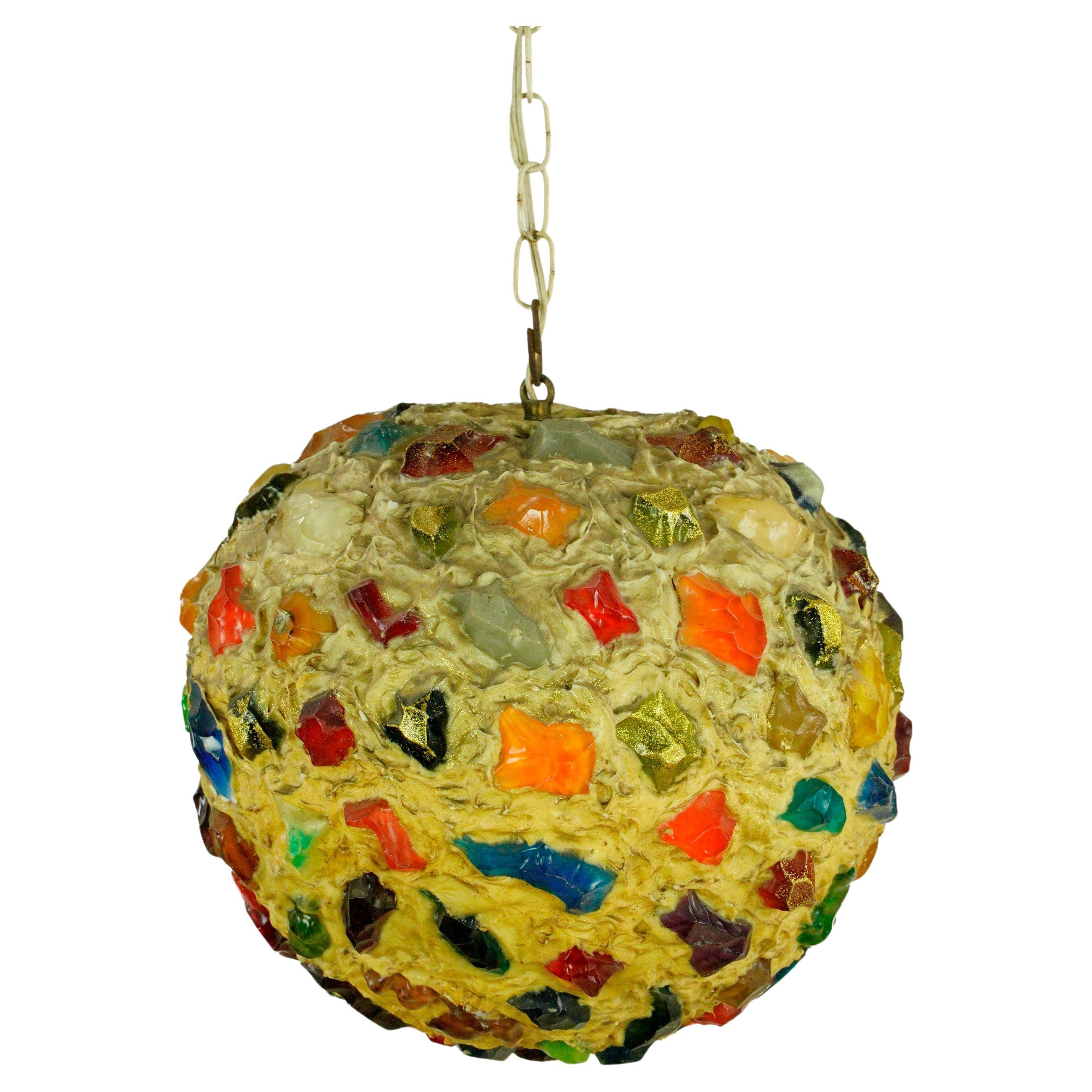 1960s Colorful Confetti Acrylic Orb Pendant Light For Sale