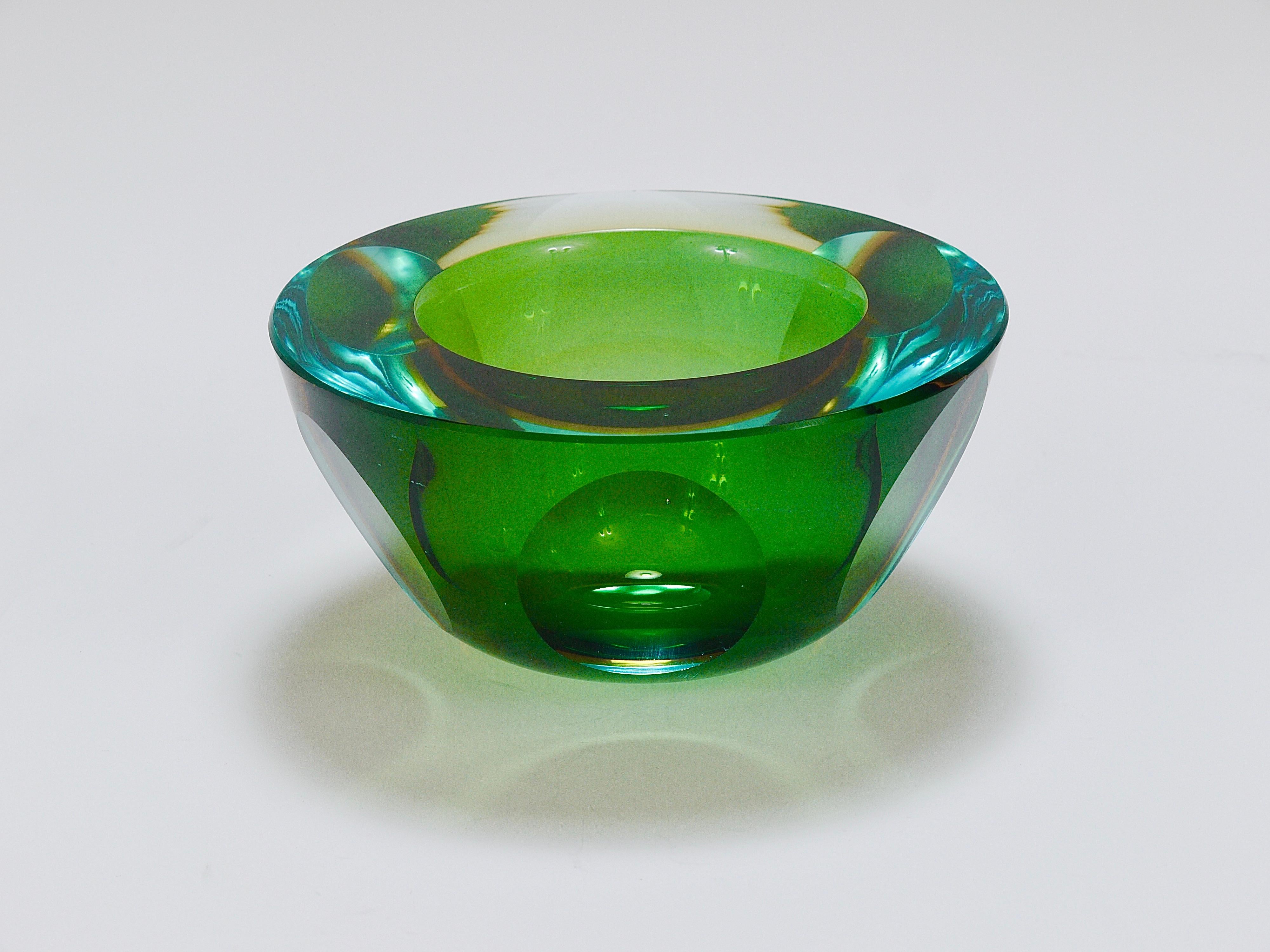 Faceted Sommerso Flavio Poli Caviar Murano Glass Bowl by Seguso, Italy, 1960s