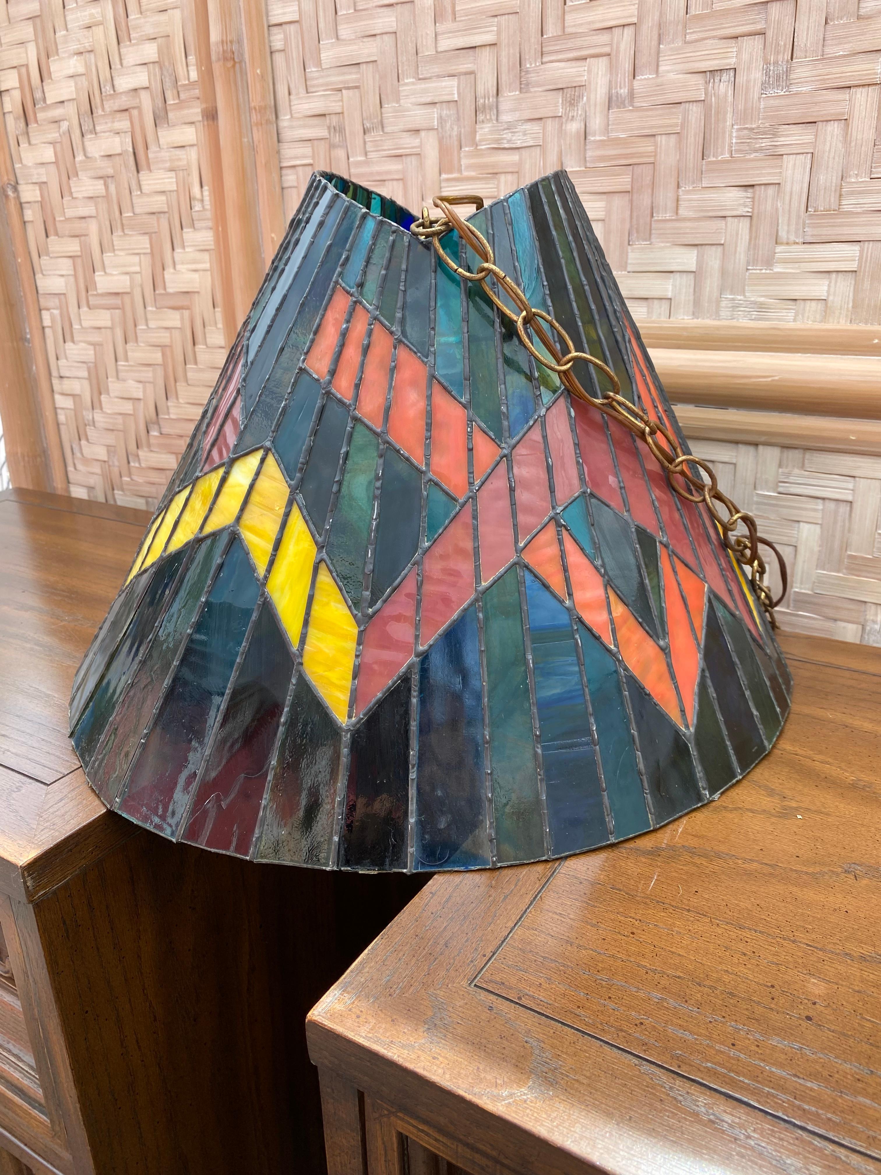 1960s Colorful Slag Glass Hanging Lamp Pendant  For Sale 3