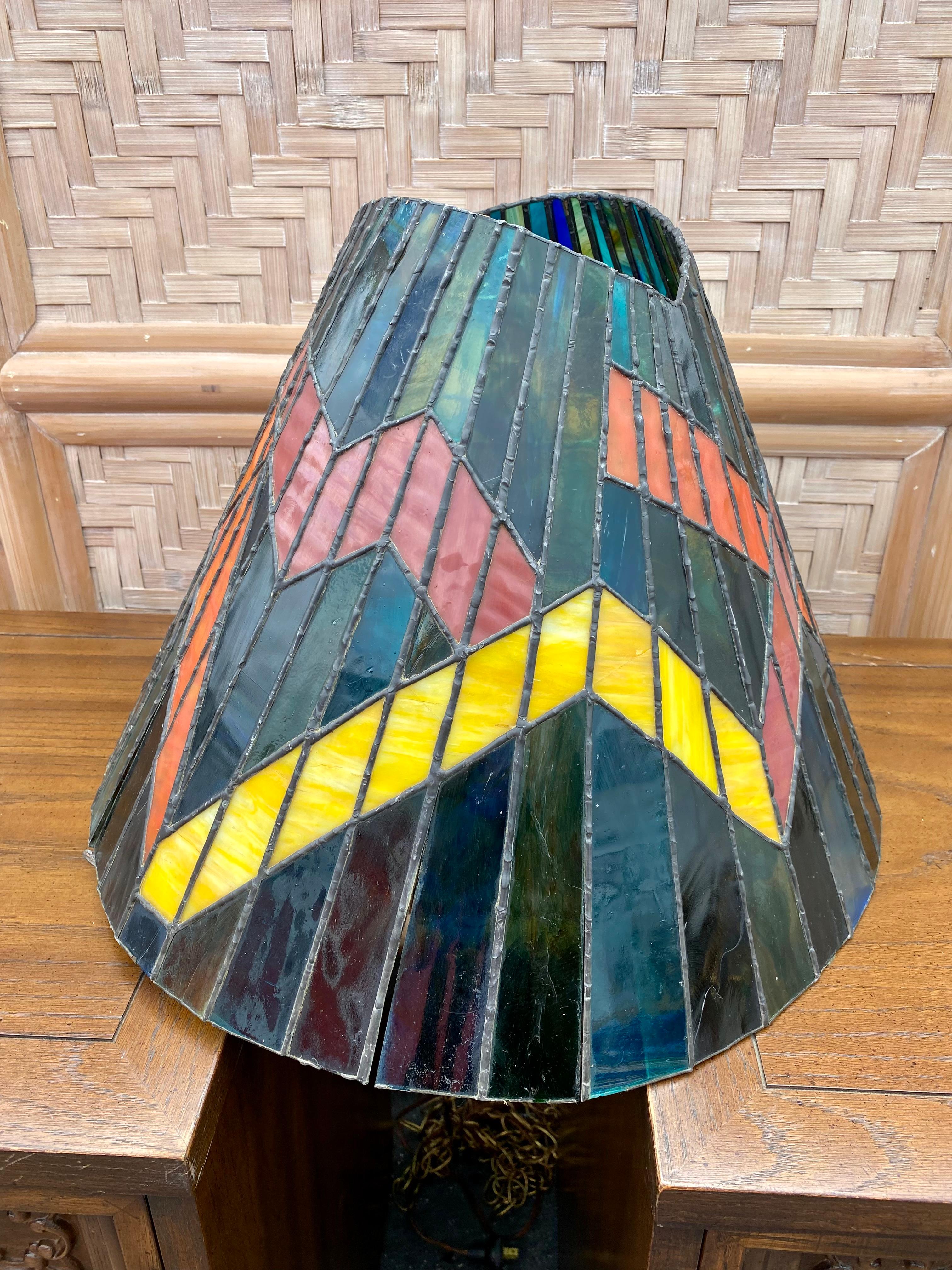 Mid-Century Modern 1960s Colorful Slag Glass Hanging Lamp Pendant  For Sale