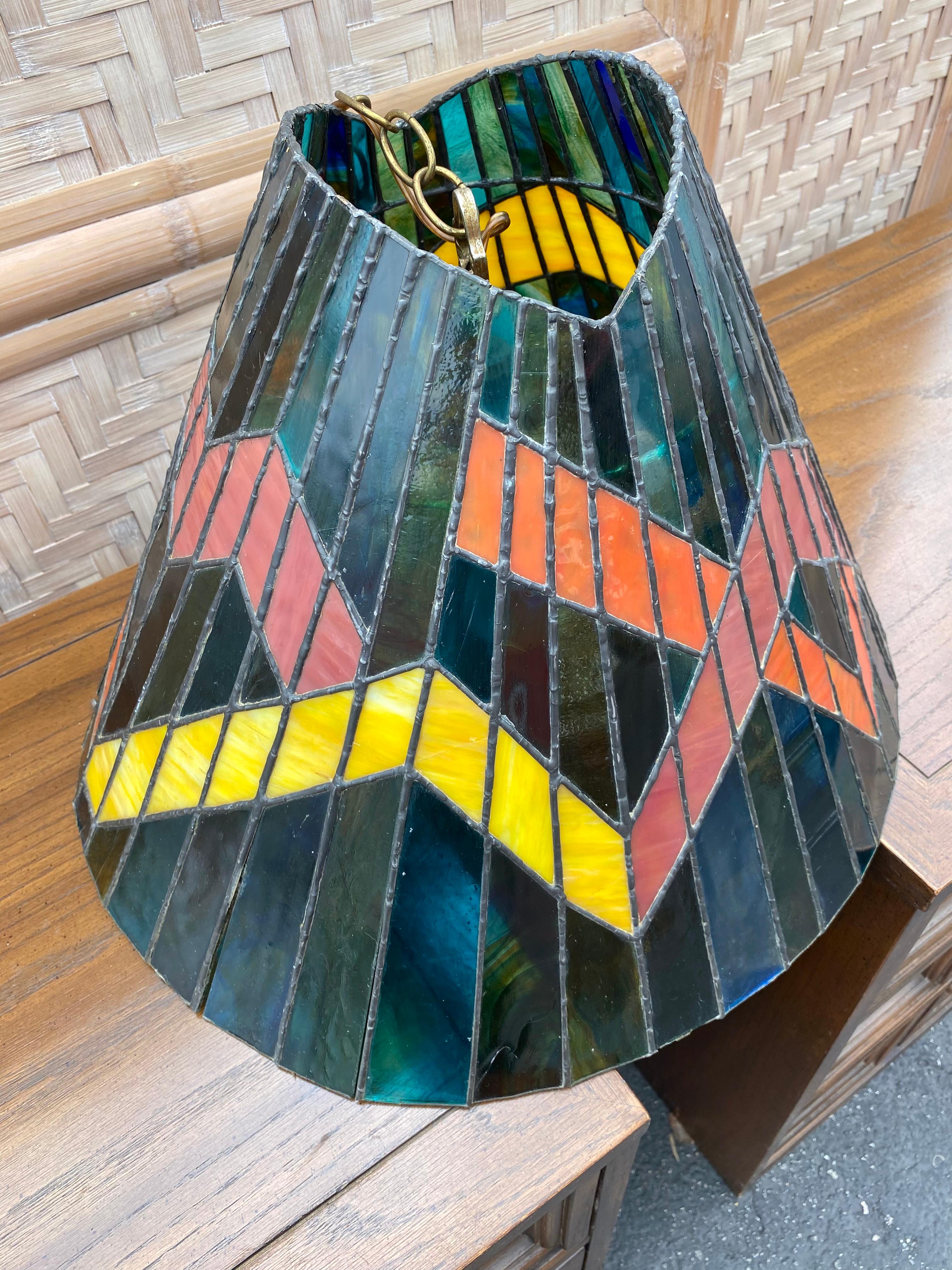 Italian 1960s Colorful Slag Glass Hanging Lamp Pendant  For Sale