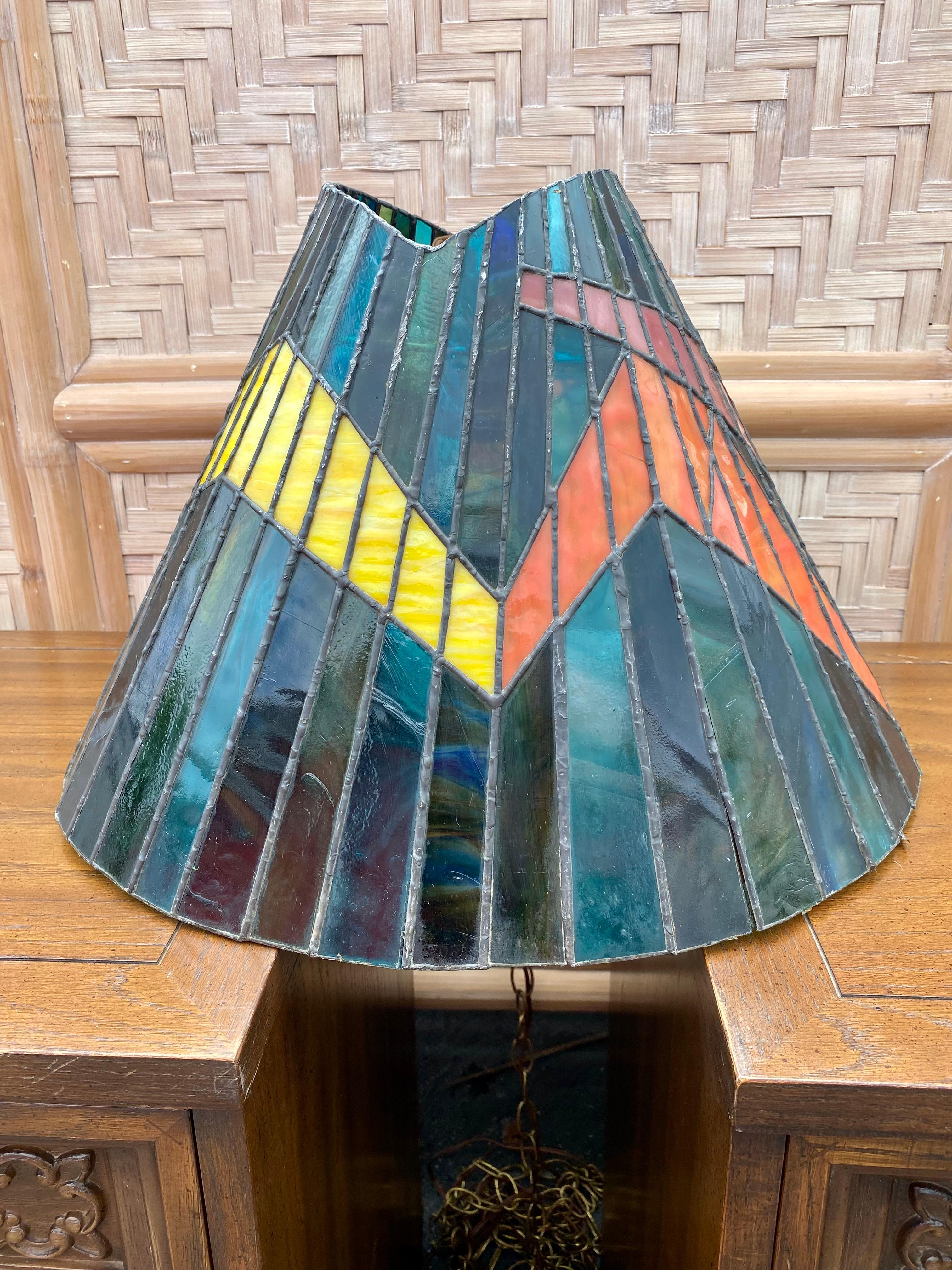 Mid-20th Century 1960s Colorful Slag Glass Hanging Lamp Pendant  For Sale